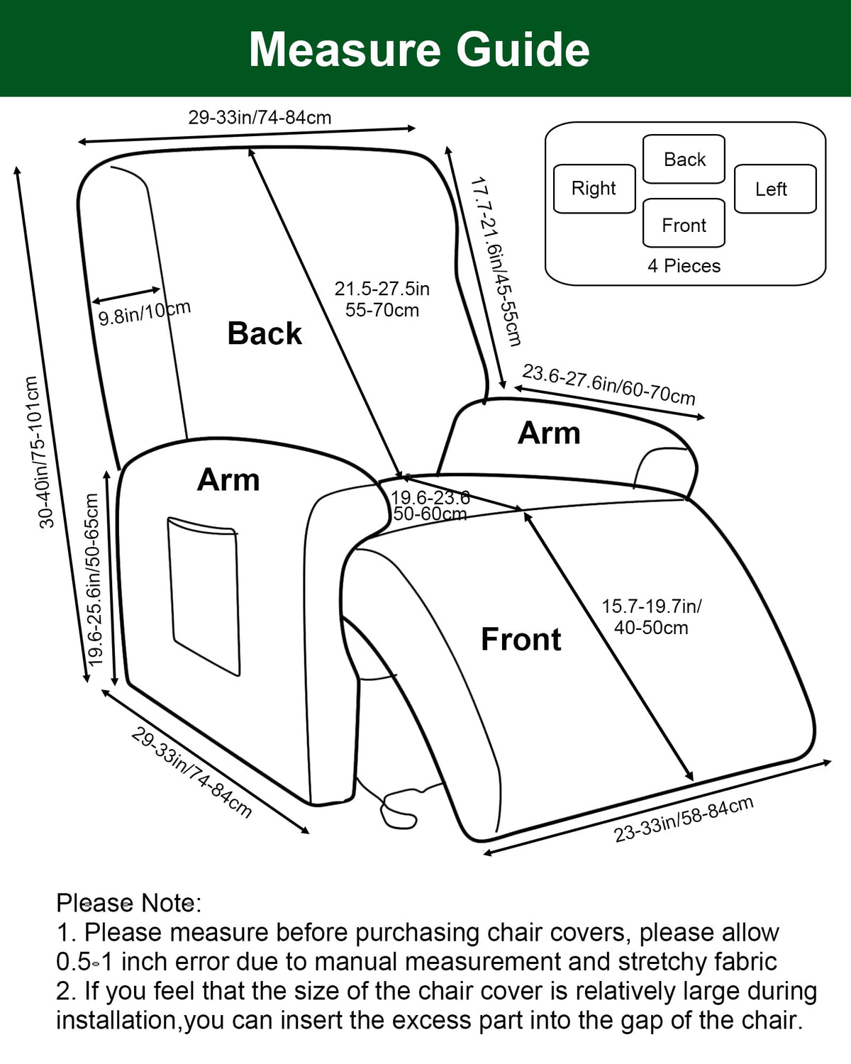 CRFATOP Stretch Recliner Chair Covers Lazyboy Reclining Slipcover,D38