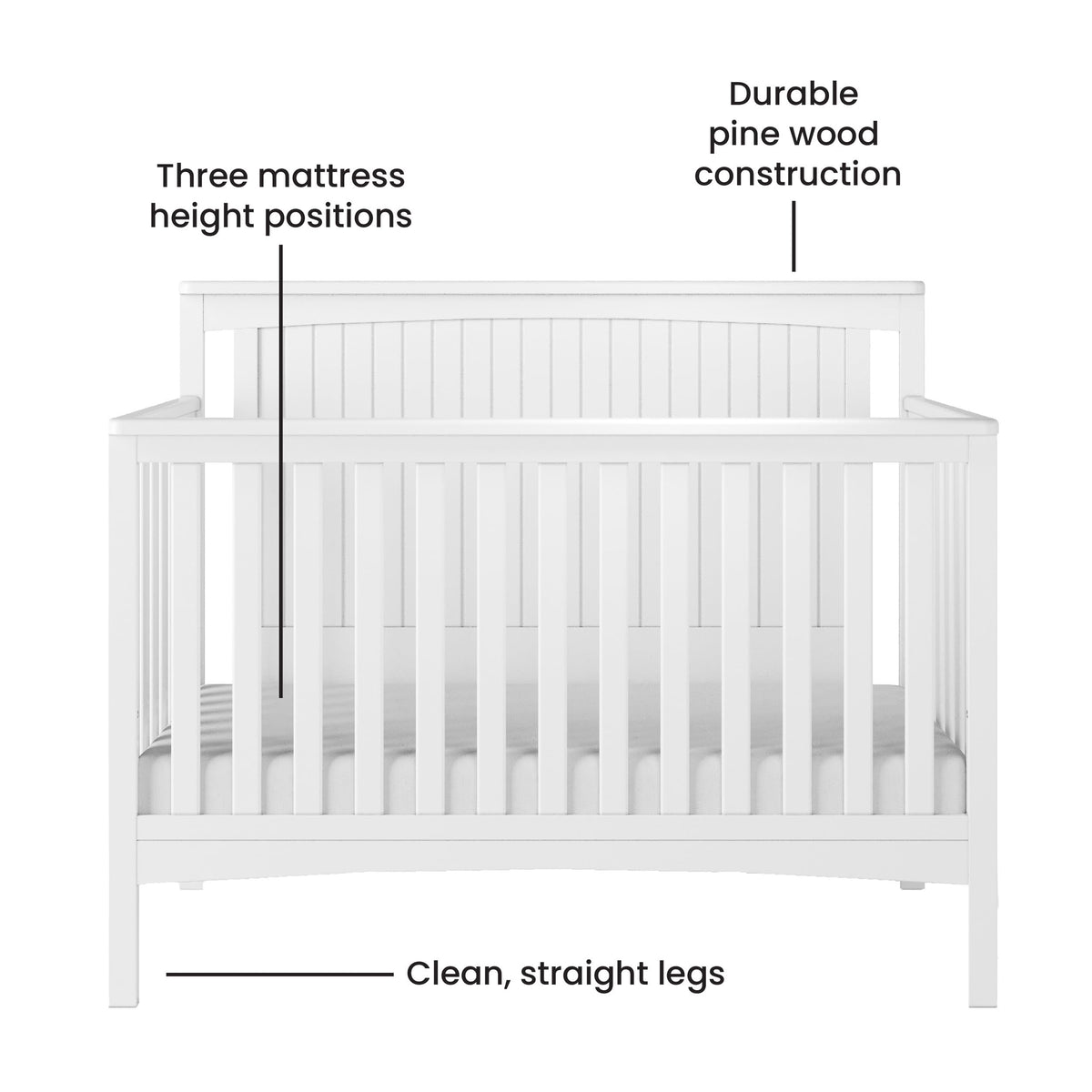 Child Craft Scout 4-in-1 Convertible Baby Crib Nursery Furniture Set - Baby Bed, Dresser with Changing Table Topper, Glider Chair, and Toy Box for Babies, Toddlers and Kids (4 Piece - Matte White)