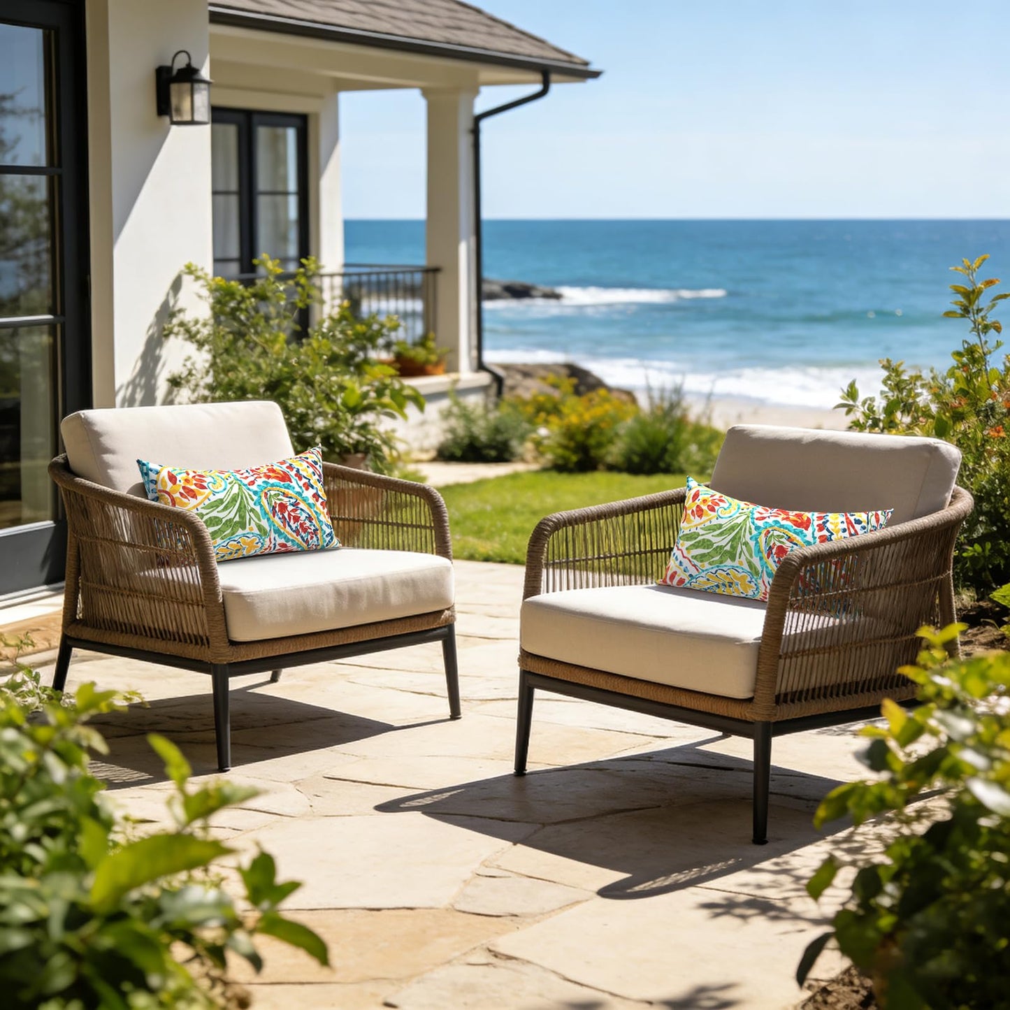 LVTXIII Set of 2 Patio Lumbar Pillows, 12”x20” Fade Resistant Outdoor Lumbar Pillow with Inners, Fluffy Decorative Garden Lumbar Cushions for Home Patio Coach Sofa Use, Paisley Multi