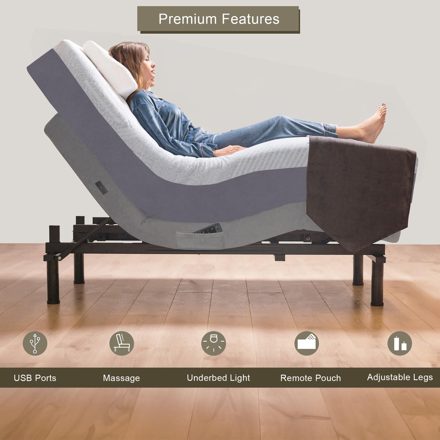 Irvine Home Collection Twin XL Adjustable Bed Base with 14 Inch Prime Gel Memory Foam Sleep System - Dual Massage - USB Ports - Zero Gravity - Underbed Light - Wireless Remote - Zero Clearance