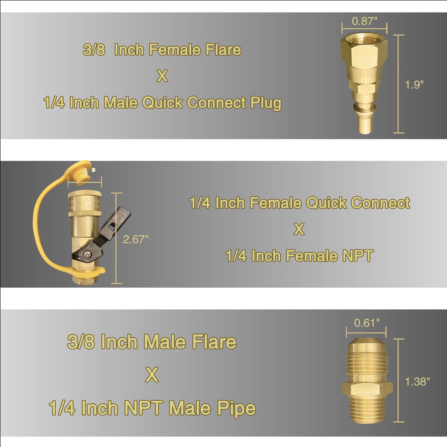 qieoyk 7pcs Propane Quick Connect Fittings Adapter for Propane Hose Propane Quick Connect for RV to Grill or Cooking RV Propane Quick Connect Fittings with 3/8" Flare x 1/4" NPT Male Pipe
