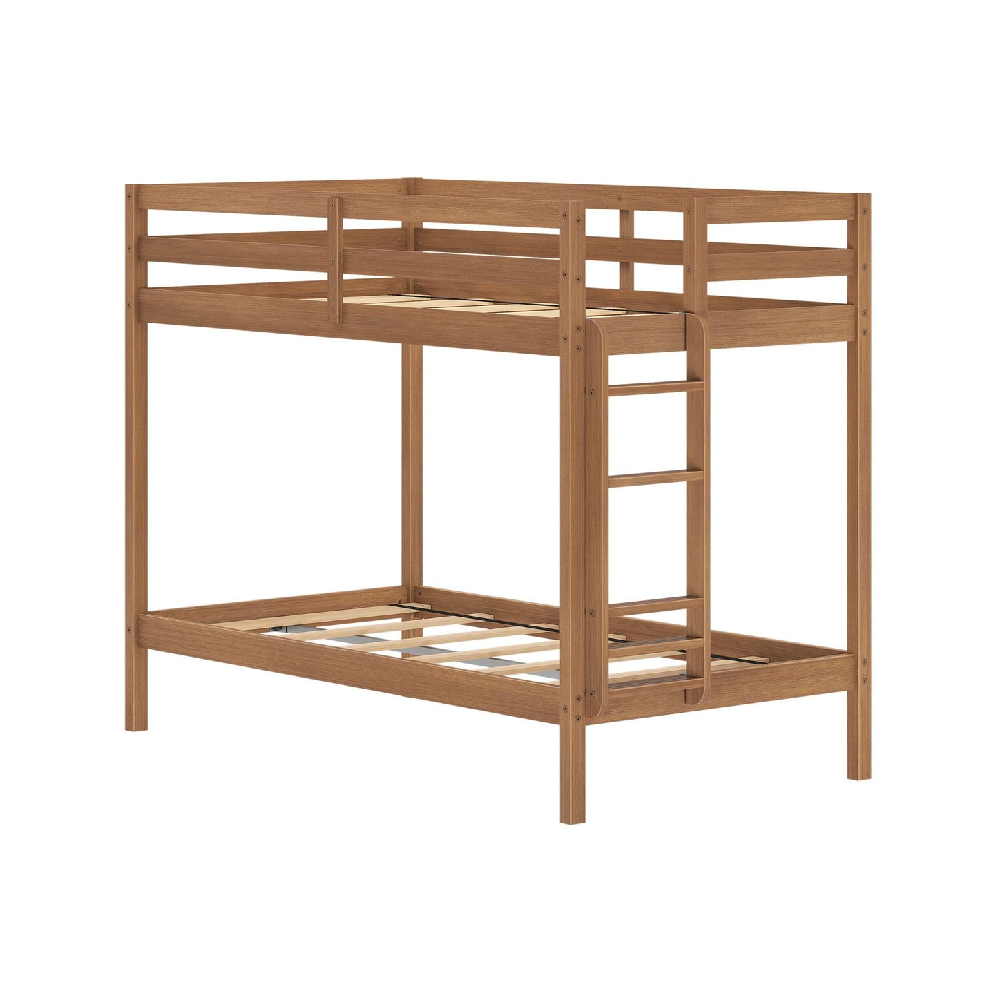 Grain & Grove Bear Twin Over Twin Bunk Bed, Sturdy Bunk Bed Frame for Kids, Plywood Bunk with Ladder, Guardrail, and Slats, No Box Spring Required, Oak Embossed Pecan