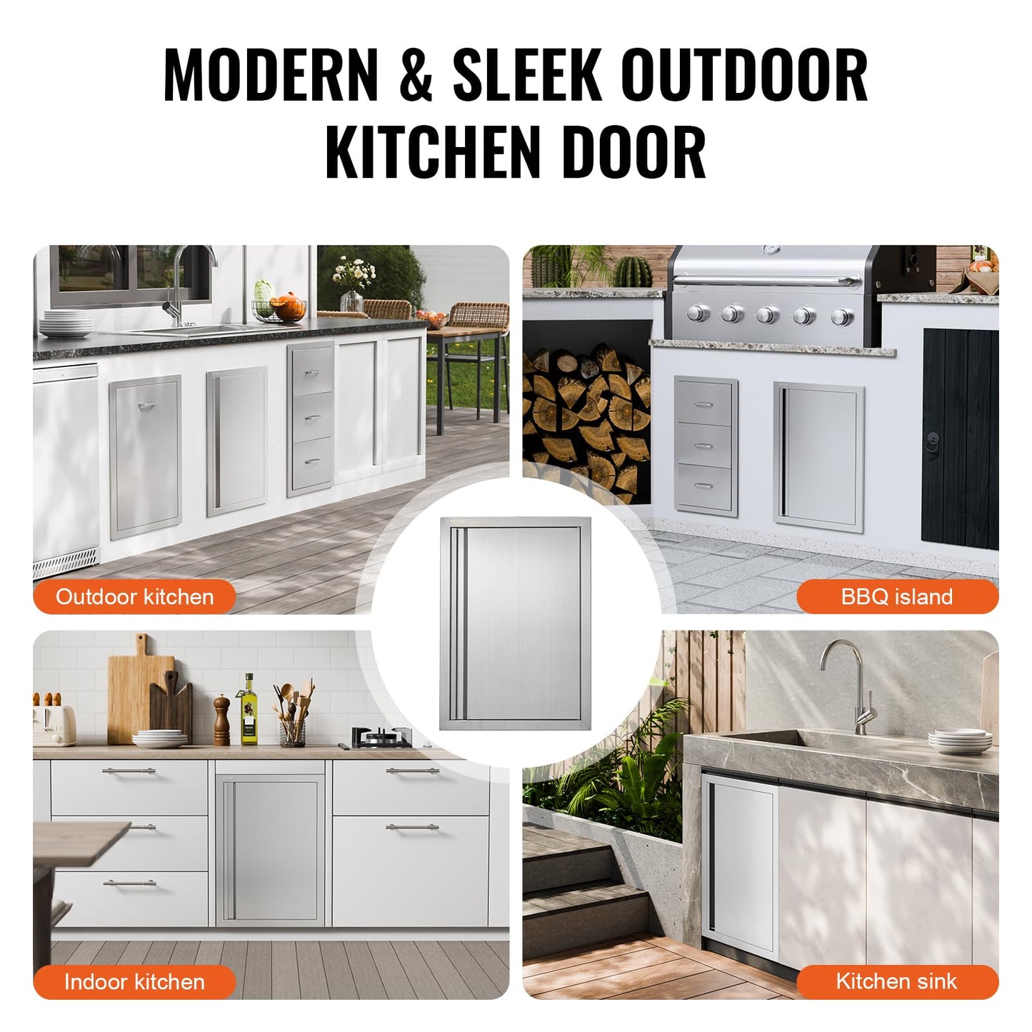 VEVOR BBQ Access Door, 17W x 24H Inch Single Outdoor Kitchen, Stainless Steel Flush Mount, Wall Vertical with Recessed Handle, for BBQ Island, Grilling Station, Outside Cabinet
