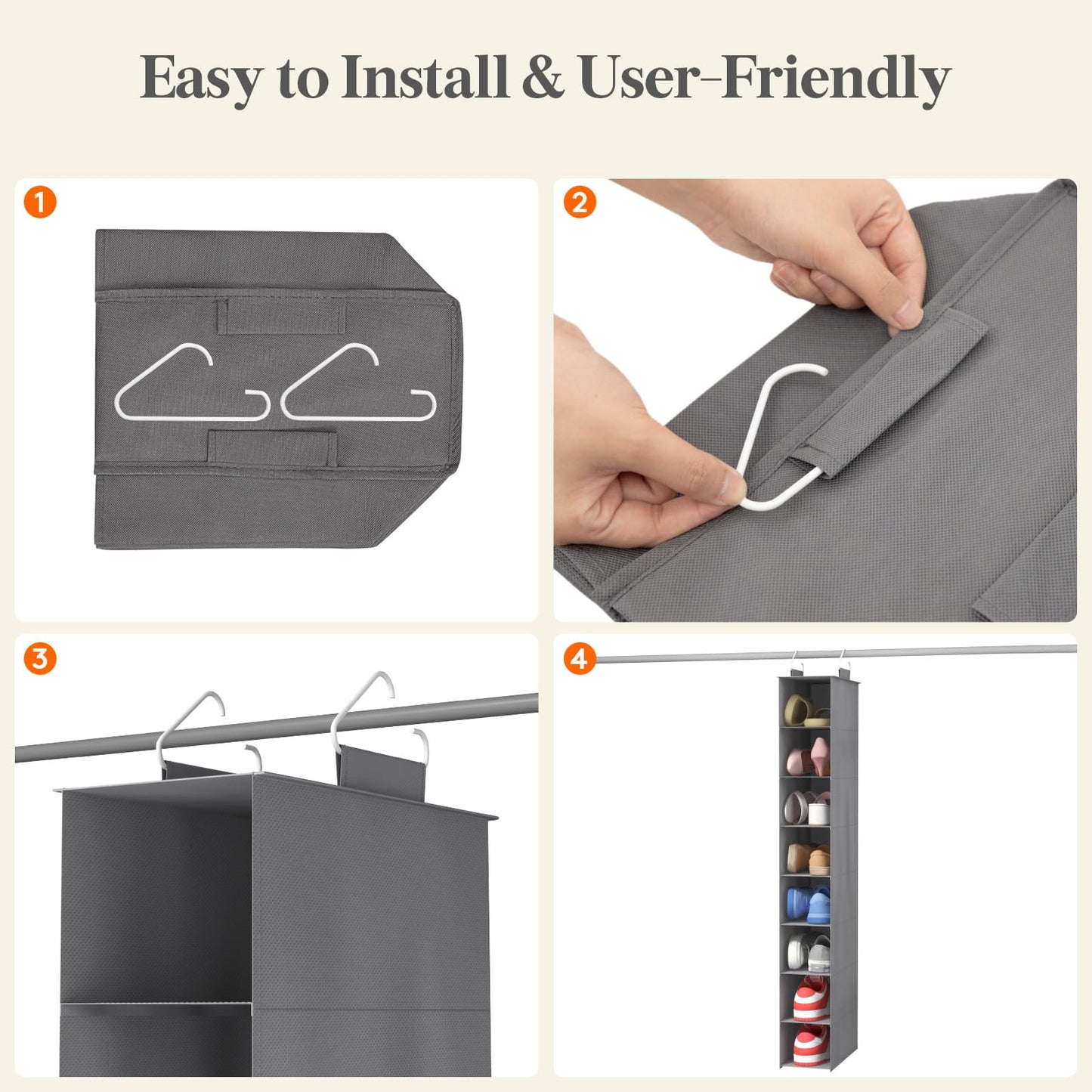 Lifewit 8 Section Hanging Shoe Storage Organizer for Closet Foldable, Gray
