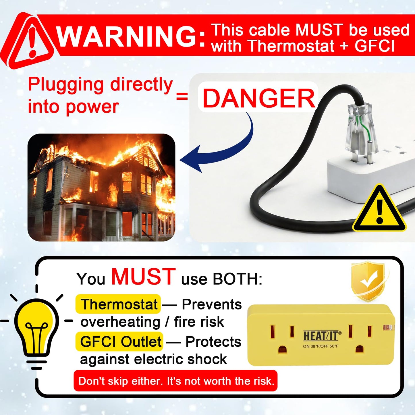 HEATIT HIRD 240 feet 5 Watts Per Foot Roof & Gutter Snow De-Icing Cable