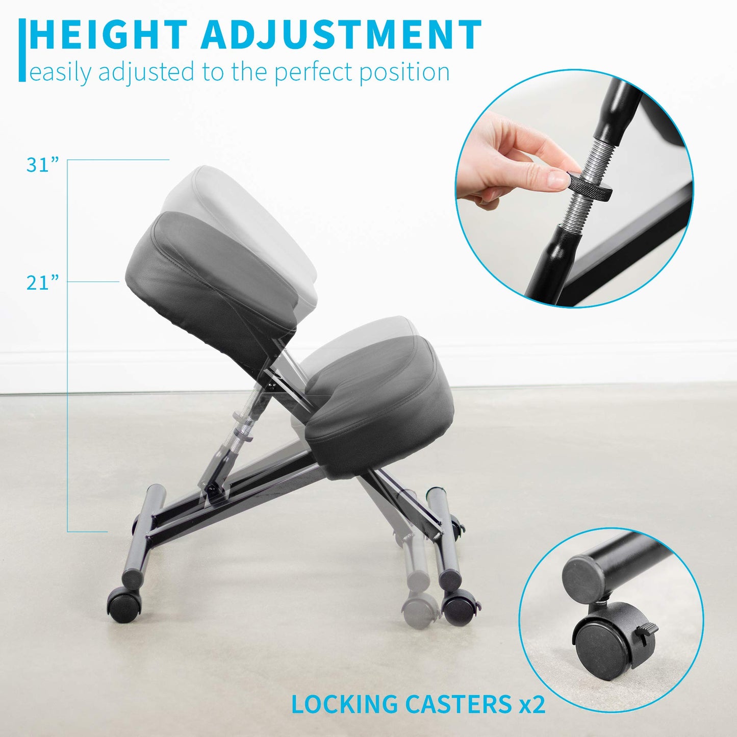Ergonomic Kneeling Chair, Adjustable Stool for Home and Office - Improve Your Posture with an Angled Seat - Thick Comfortable Moulded Foam Cushions - Brake Casters