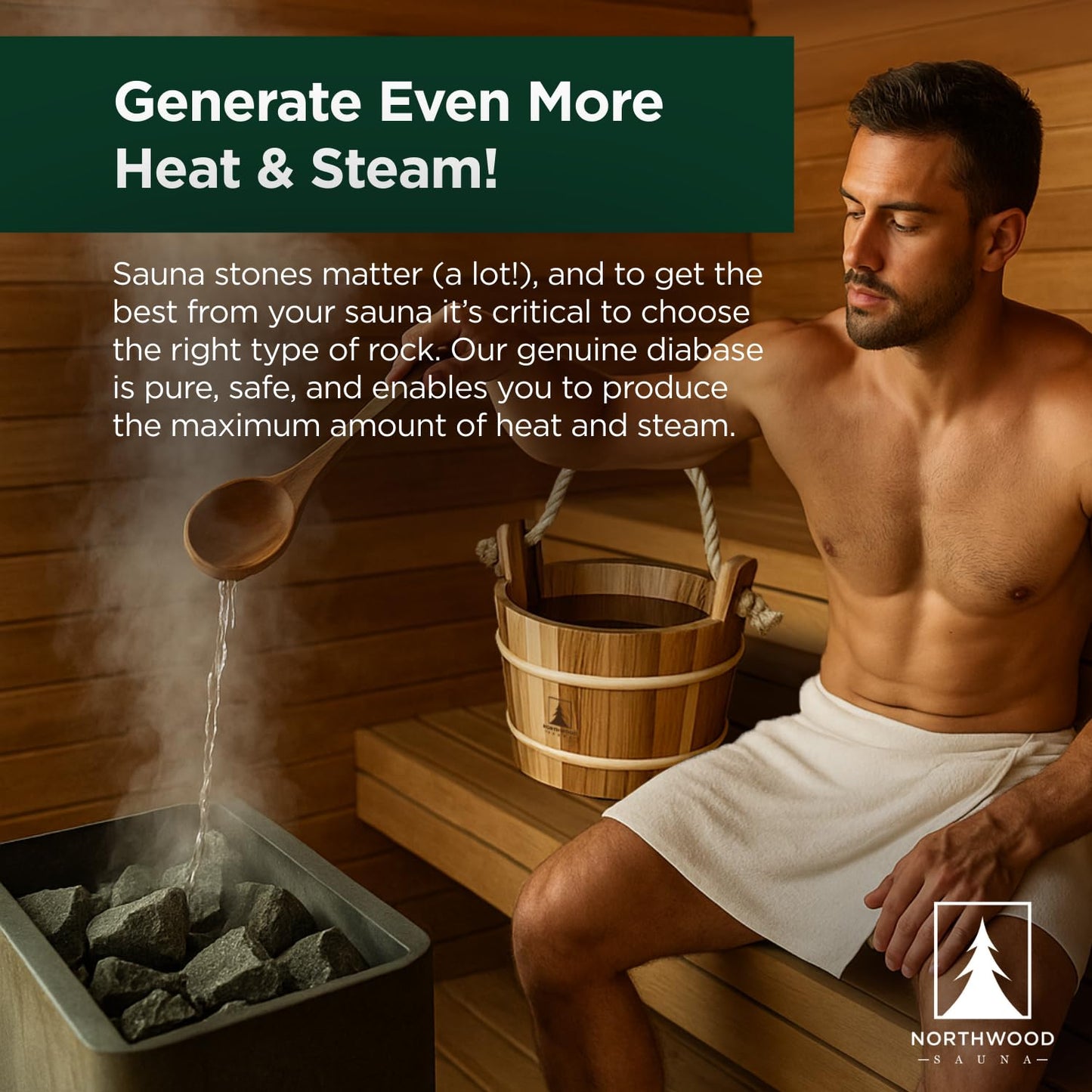 Northwood Sauna - Sauna Stones - Authentic Diabase Sauna Heater Rocks from Germany - Superior Heat & Steam - 2-4 Inches (5-10 cm), 45 Pounds (20 kg)