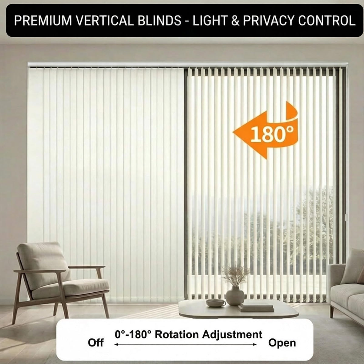 Interiors Vertical Blinds, 92" 98" 102" 108" 110" Vertical Blinds for Sliding Glass Doors, Panel Track Vertical Windows Shades, Privacy Blackout Sliding Door Blinds for Large Windows(108" W x 84" H)