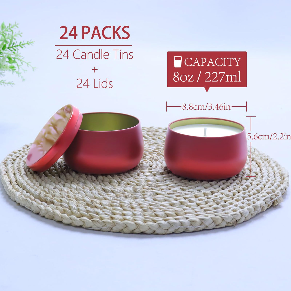 HOMAMAMOON 24 Pack 8oz Dark Red Candle Tins for Making Candles - Bulk Metal Candle Containers with Lids. Empty Round Candle Jars for DIY & Travel.