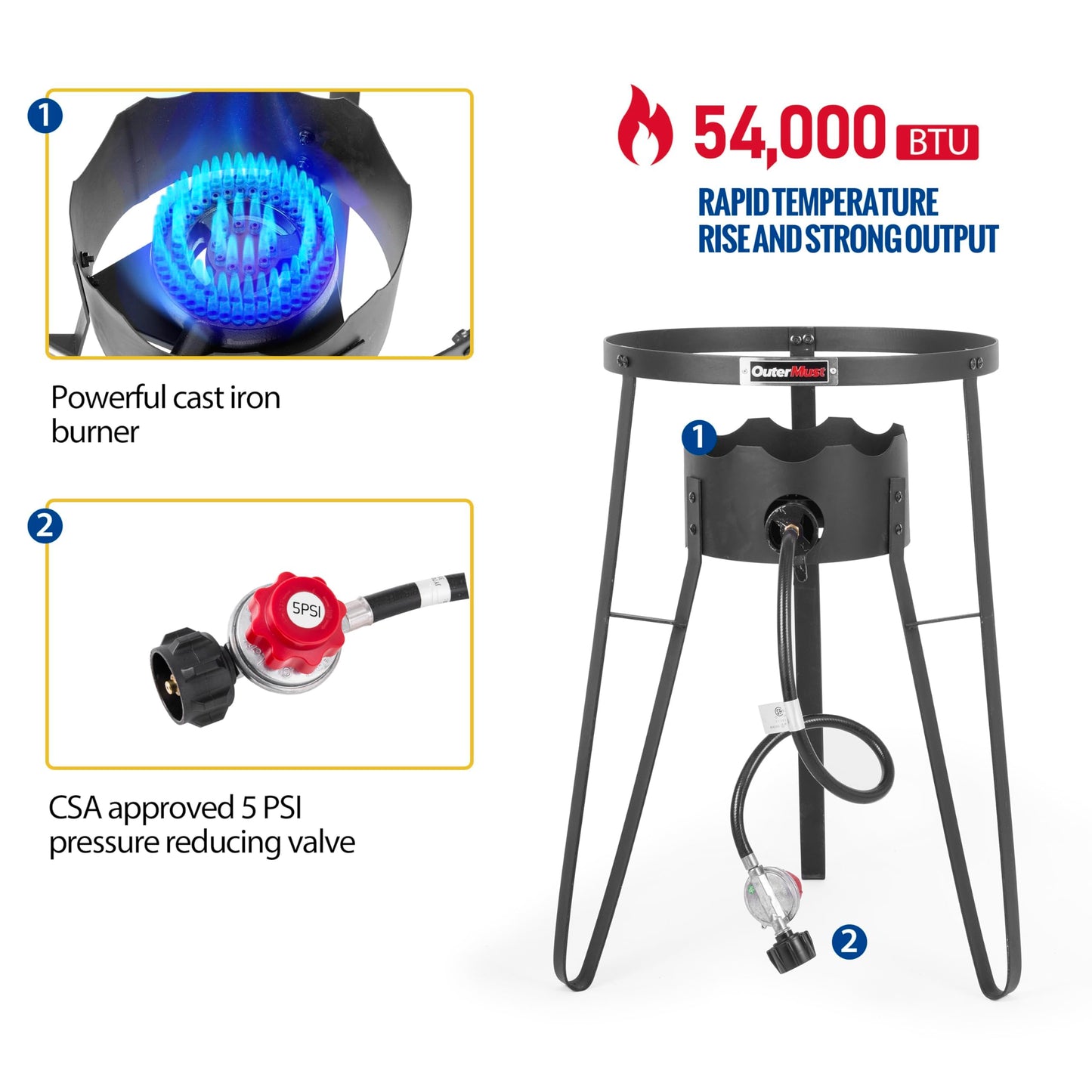 Outdoor Cooker with Iron Wok and Propane Burner, 54,000 BTU High-Pressure Gas Stove for Backyard BBQ, Tailgating & Outdoor Cooking