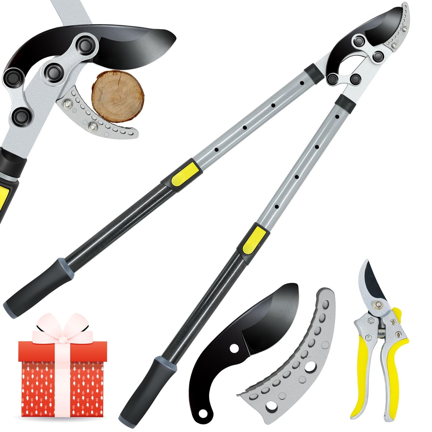 Jardineer Loppers for Tree Trimming Heavy Duty with Compound Action, Labor-Saving Branch Cutter with 2 Inch Capacity, 5-Level Extendable 28-39 Inch Telescoping Handle Tree Trimmer for Yard Work