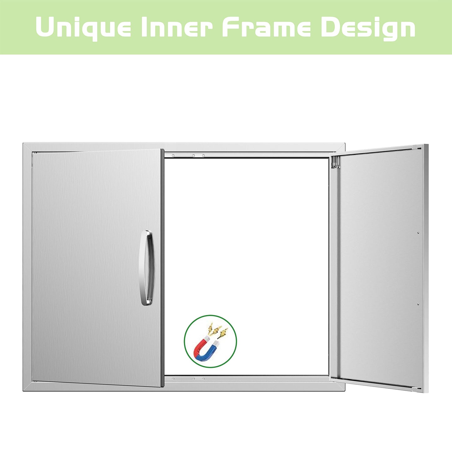 Outdoor Kitchen Doors 30W x 23H Inch, Double BBQ Access Doors 304 Stainless Steel for Outdoor Kitchen Cabinet Grill Station or BBQ Island