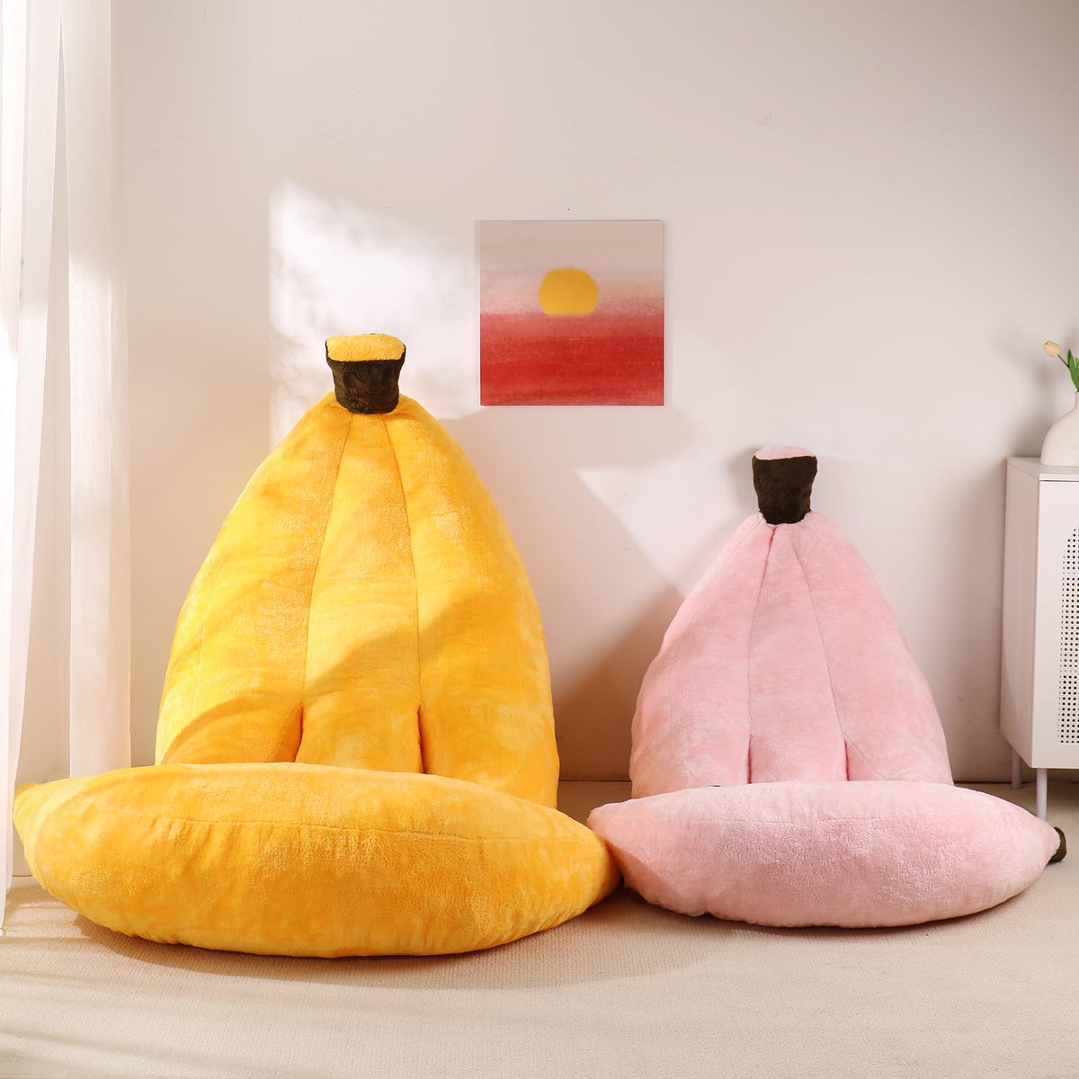 IEVENW Banana Bean Bag Chair with Ottoman, Floor Sofa Bed with Footrest