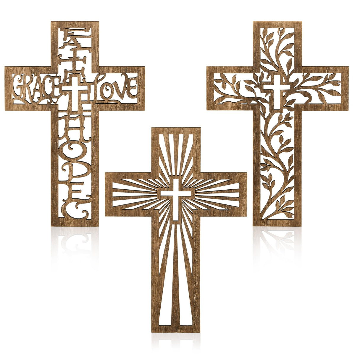 3 Pcs Wooden Cross Wall Decor, 12 Inch Wall Crosses for Christian Home