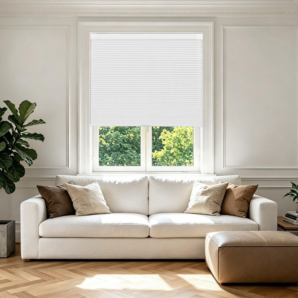 AOSKY No Drill Cordless Blackout Cellular Shades, 34" W x 48" H, White