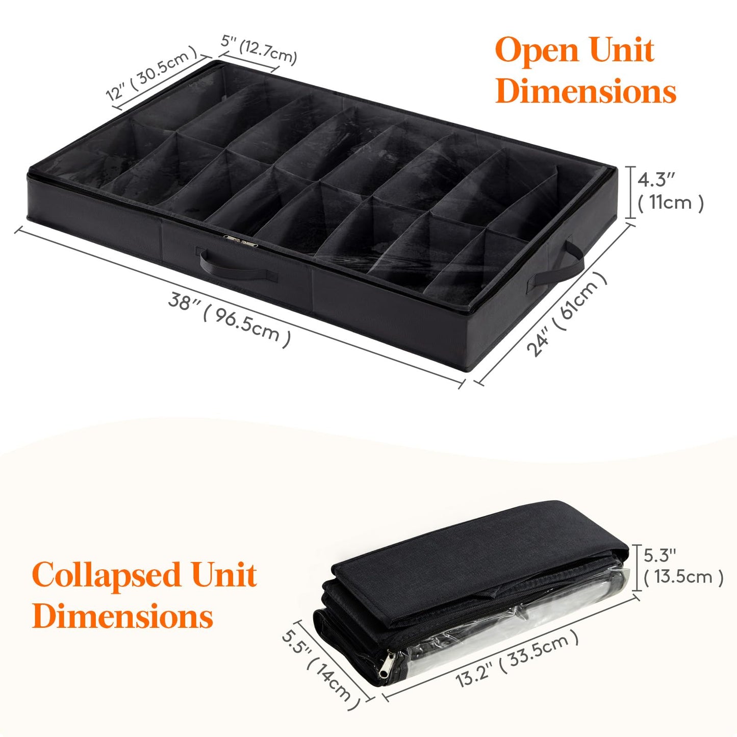 Lifewit Under Bed Shoe Storage Organizer 2 Pack(16 Shoes Cells), 4.3 Inches Profile Fabric Shoes Container Box with Clear Cover, Foldable Storage Bag with 2 Handles, Fits 16 to 32 Pairs