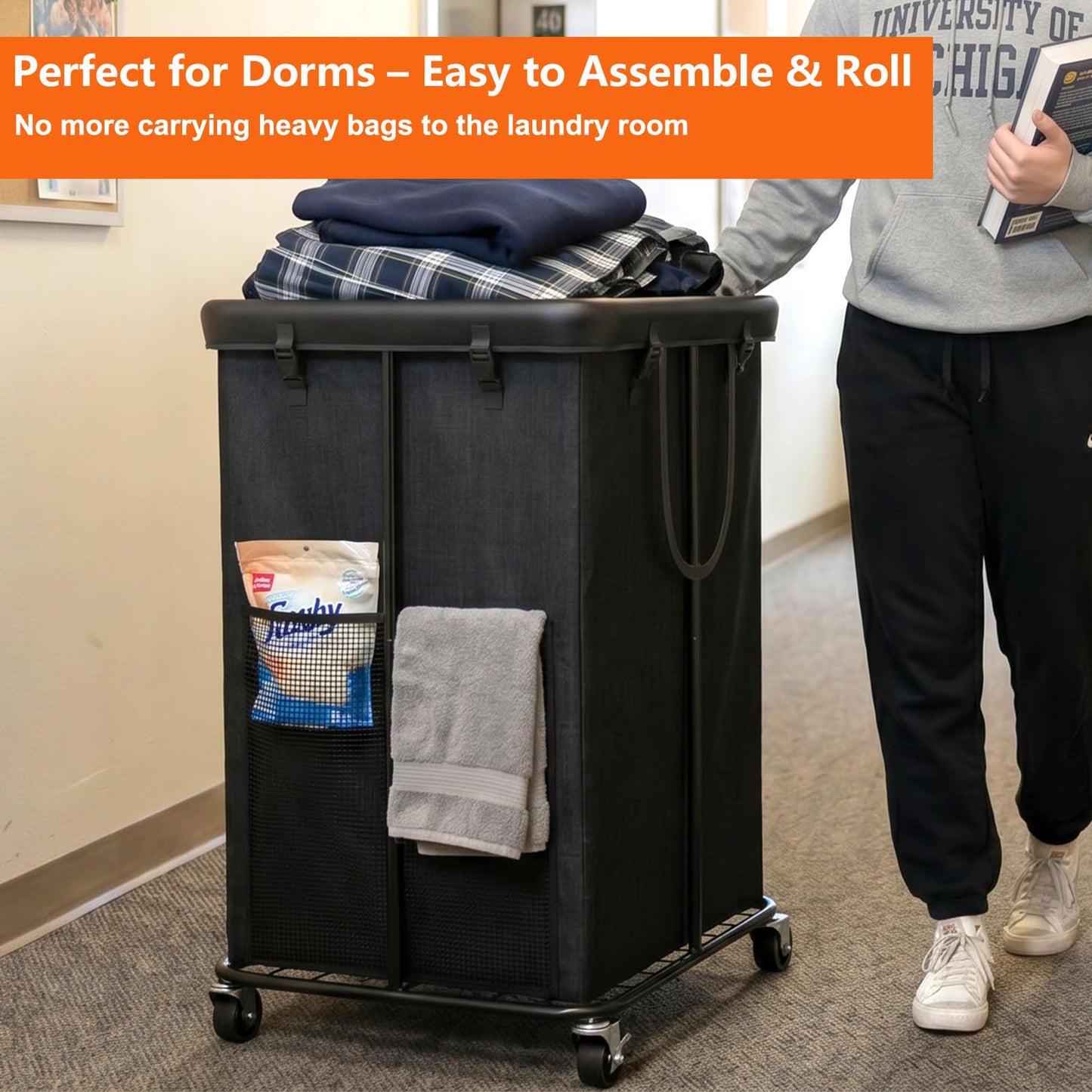 Laundry Hamper with Wheels, 150L Rolling Laundry Basket with Bag & Handles