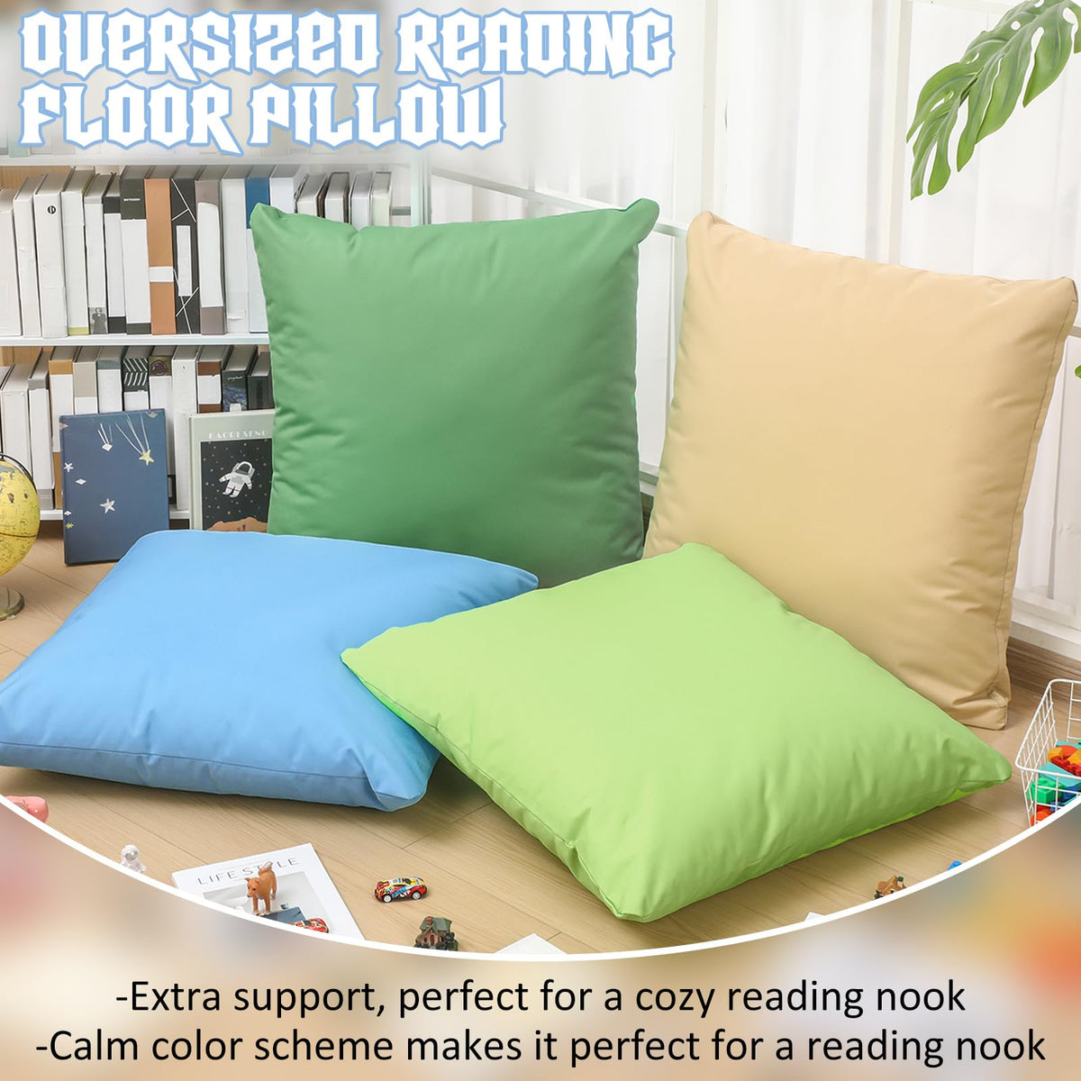 CroBlissful 4 Pcs Extra Large Floor Pillows Kids Classroom, Muted Colors