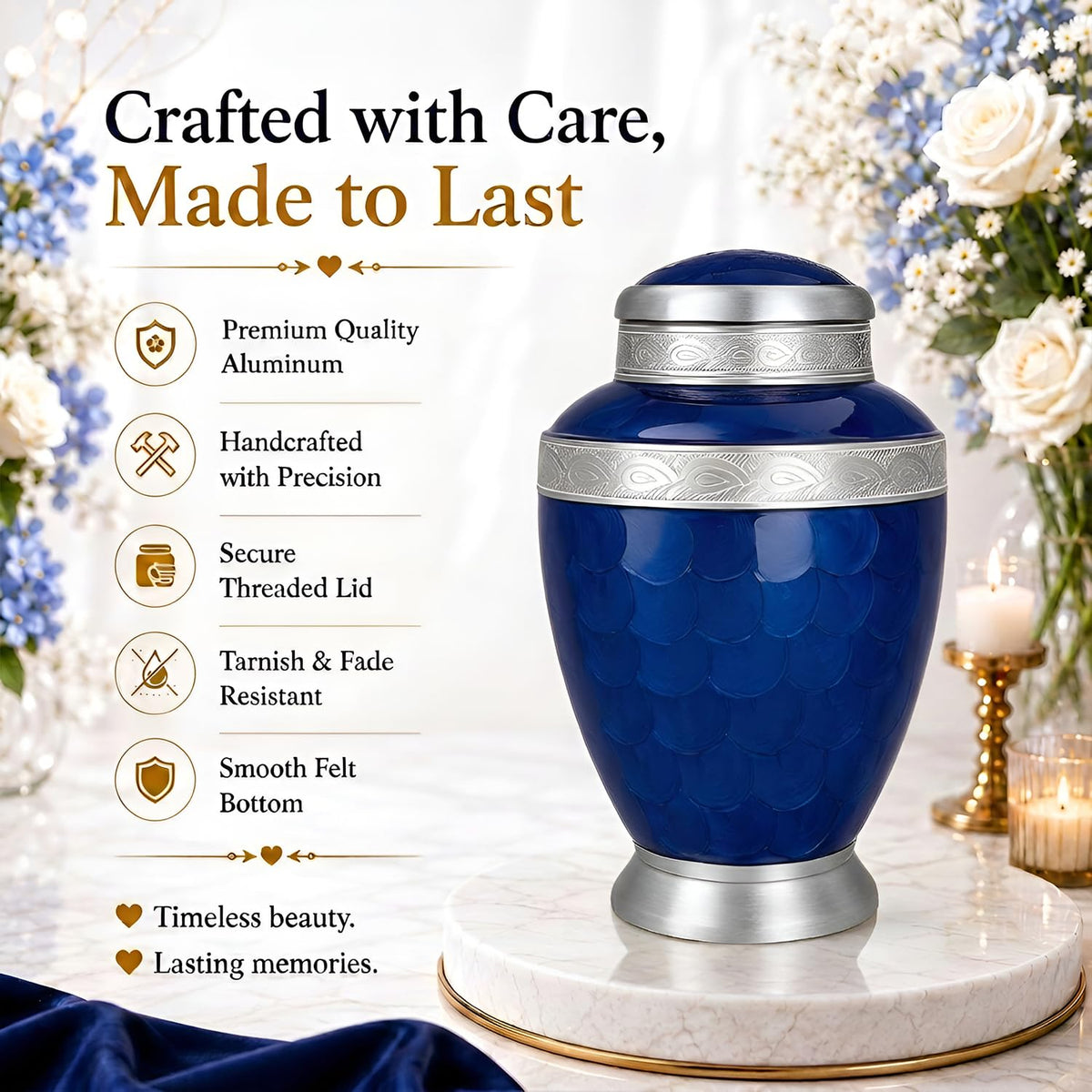 Silver & Blue Cremation Urns for Human Ashes Adult Burial Urn Set of 6