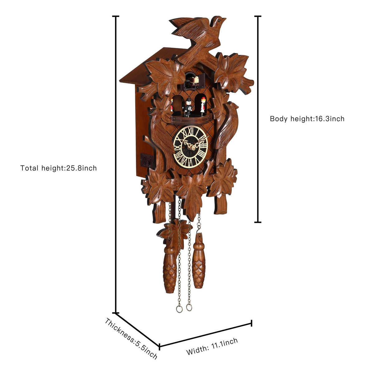 Kintrot Cuckoo Clock, Hand-Carved Wooden Antique Clock for Wall 11.1"x25.8"