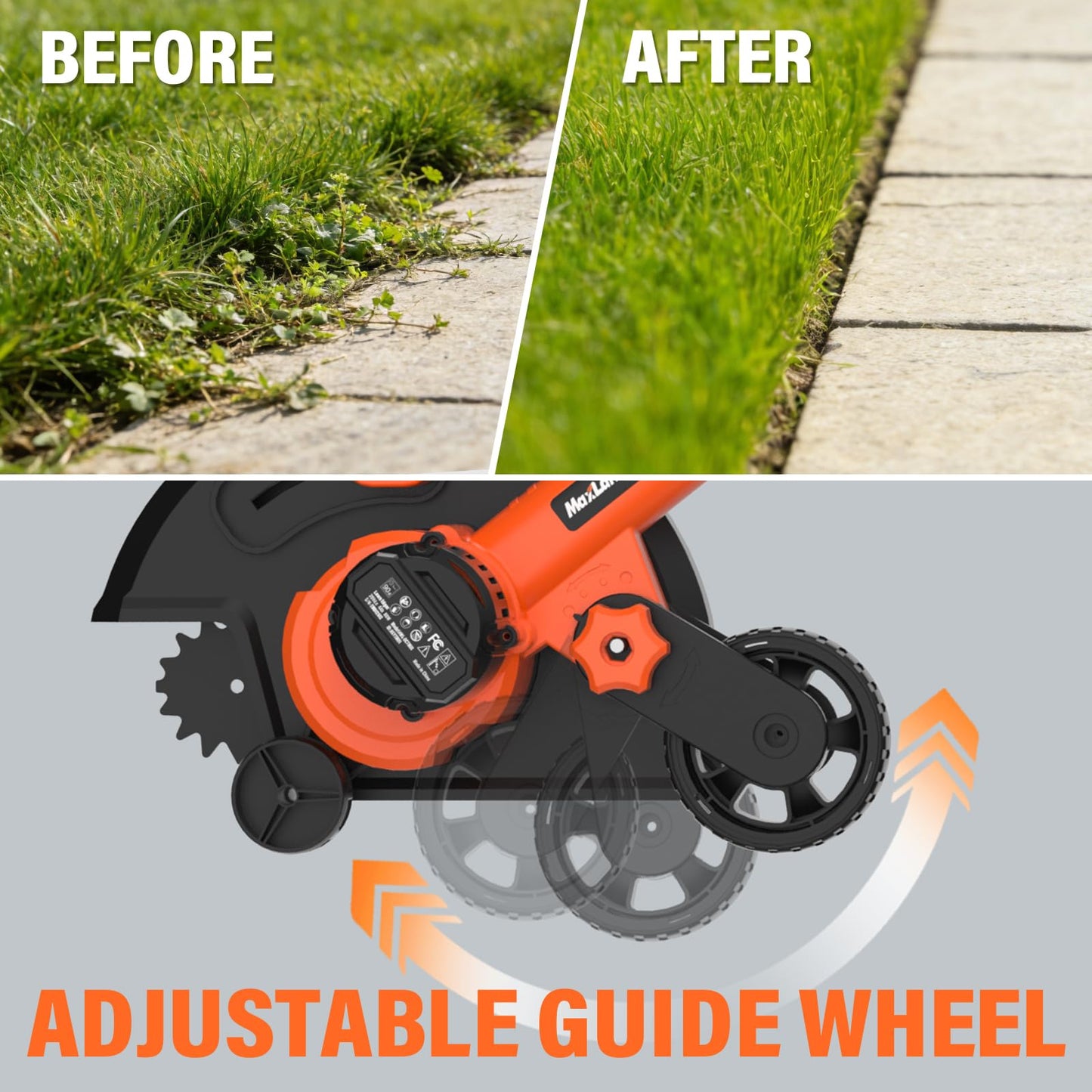 Maxlander Lawn Edger, 9'' Edger Cordless Lawn Tool with 3-Position Blade Depth for Landscaping, Electric Battery-Powered Edger for Driveways, Sidewalk (4.0Ah Battery, Quick Charger & Cover Included)