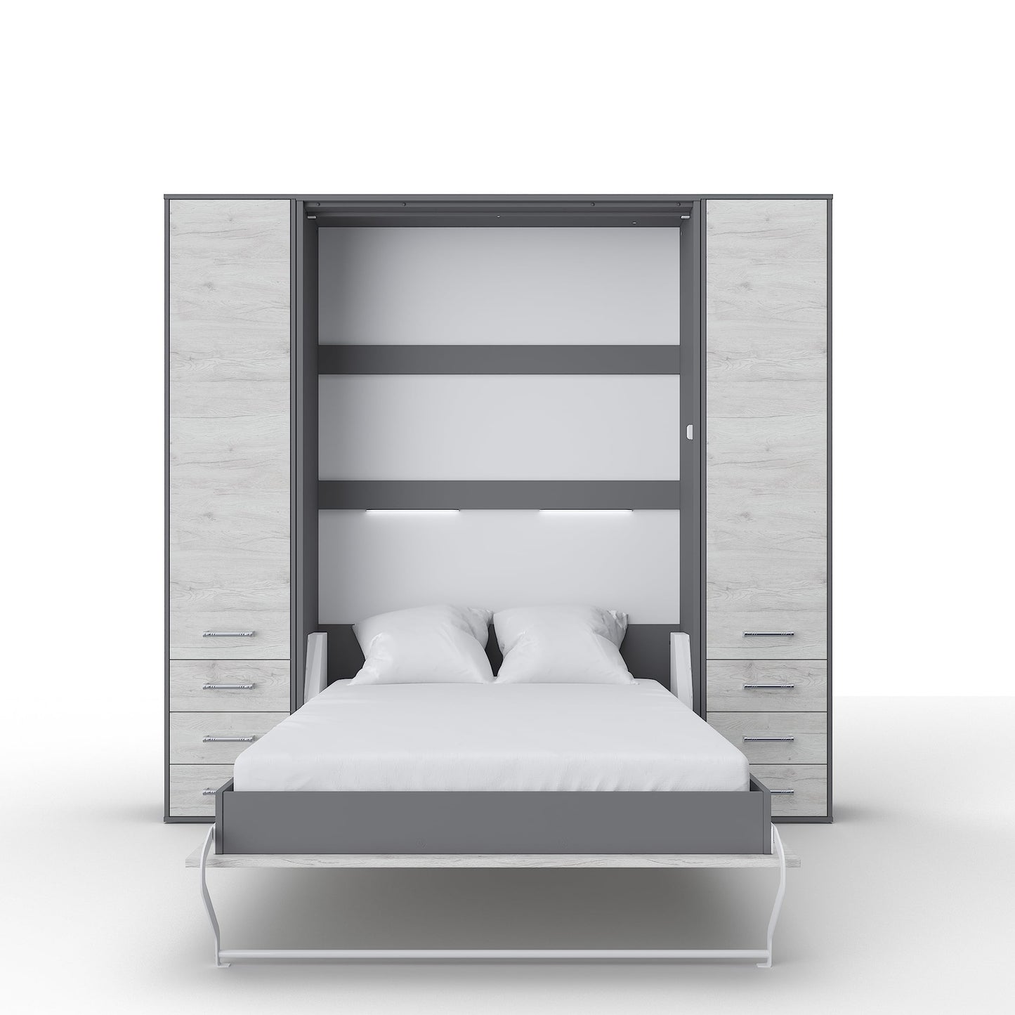 MaximaHouse Contempo Vertical Wall Bed, Full XL Size with 2 cabinets (Grey/White Monaco)