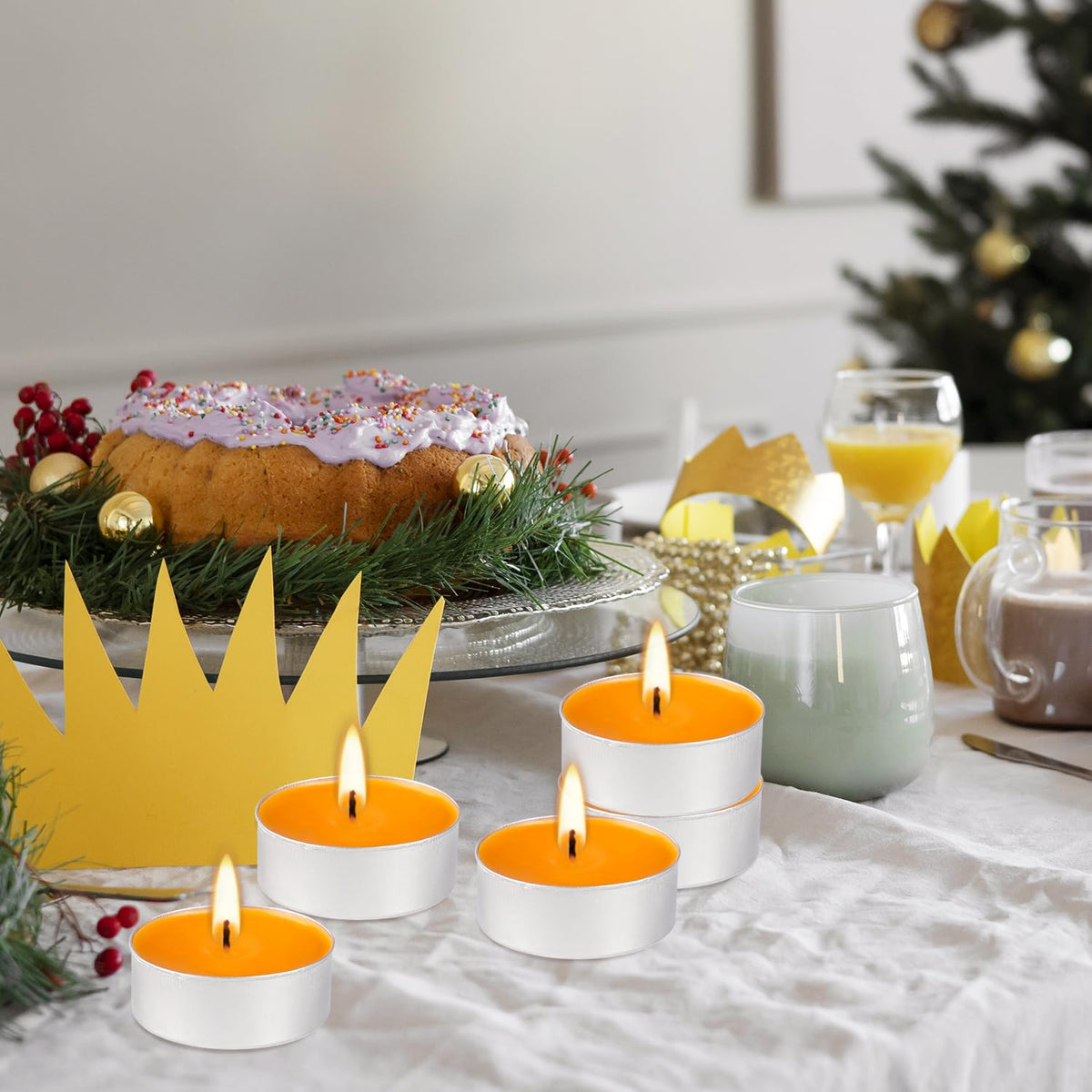 100 Pack Scented Tealight Candles 4 Hours, Winter Orange Aromatherapy Candles for Votive Home, Wedding Holiday and Emergency (Orange)
