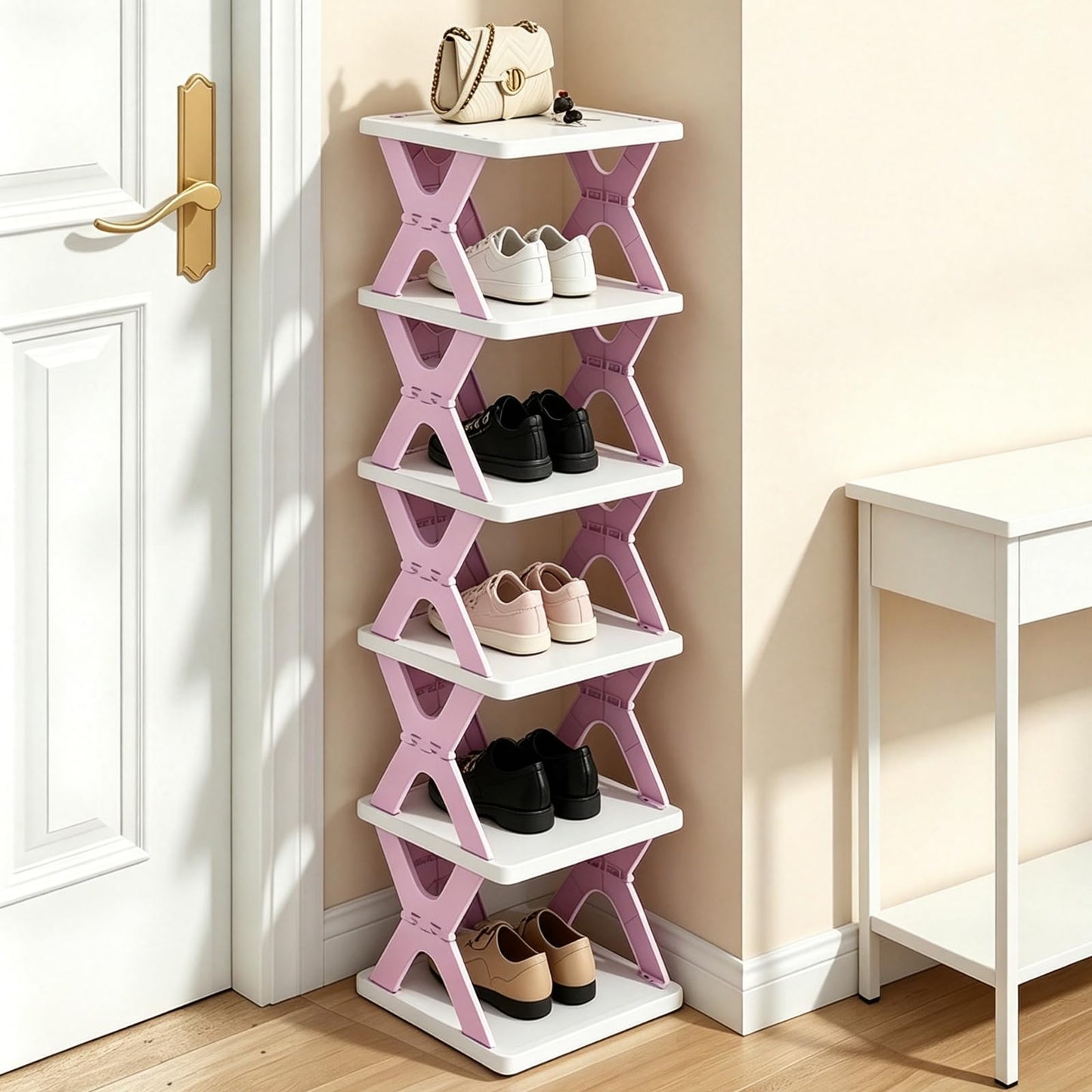 6 Tier Foldable Shoe Rack, Collapsible Vertical Kids Shoe Organizer
