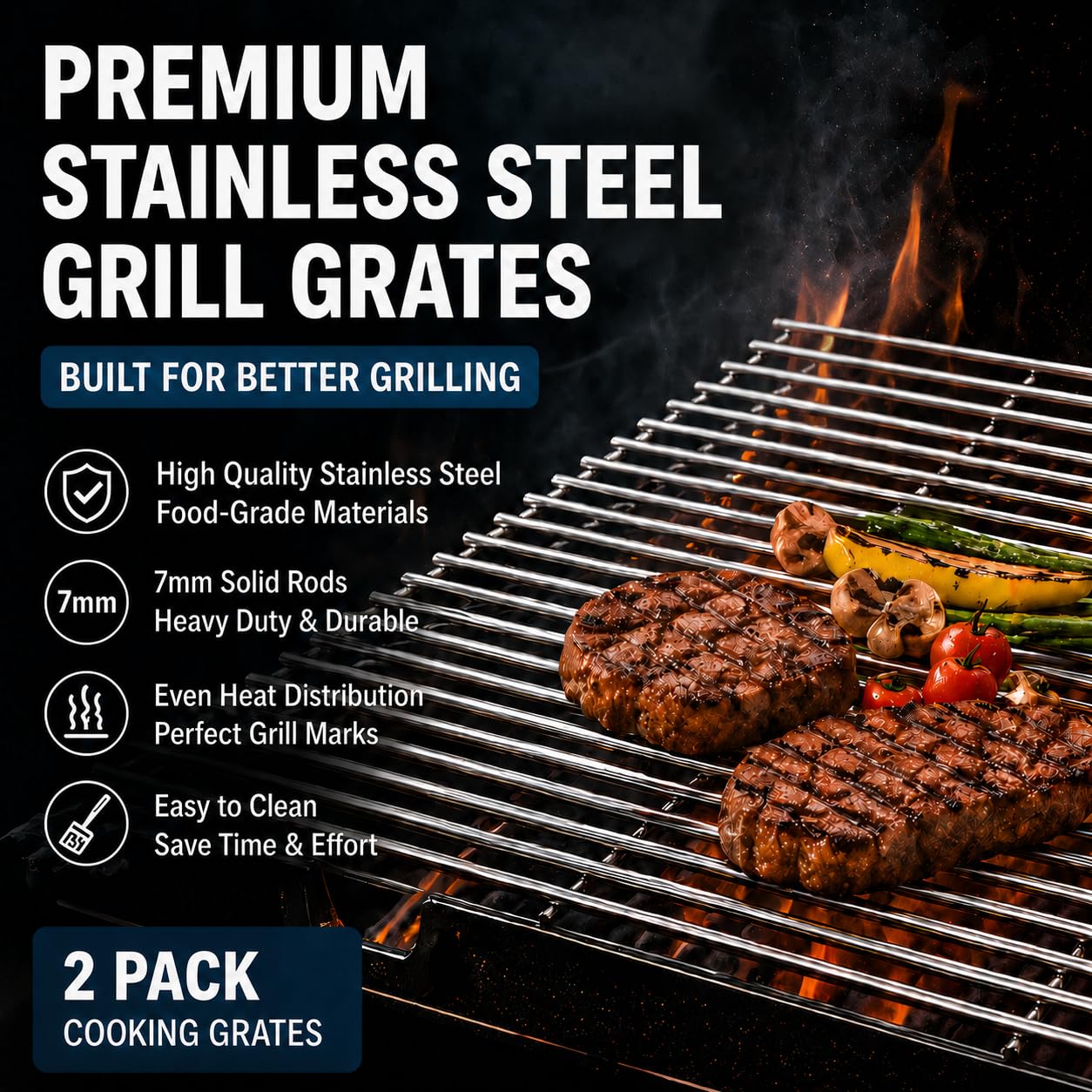 17 Inches Cooking Grates for Home Depot Nexgrill 720-0830H 720-0830D 720-0783E 720-0783C for Nexgrill Replacement Parts 4 Burner Gas Grill Grates Stainless Steel 2 Pack for 5 Burner