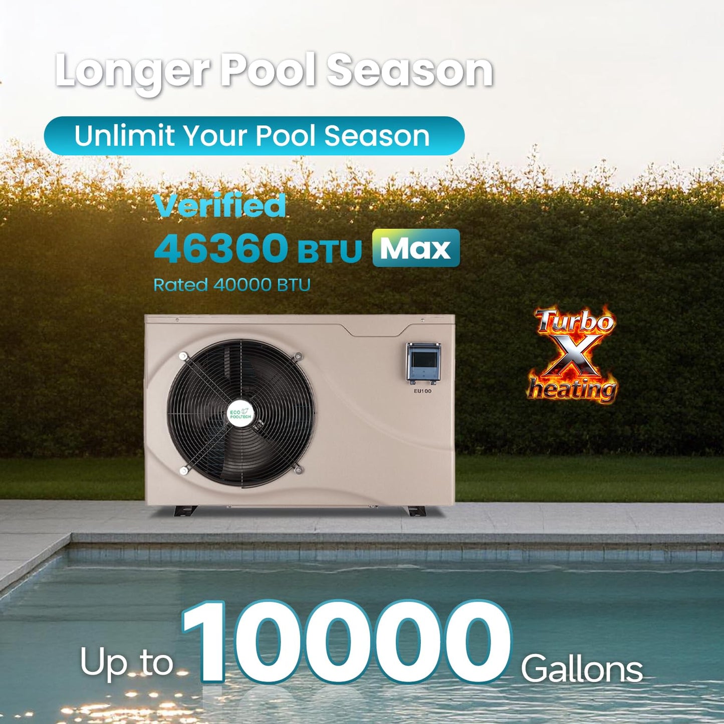 ECOPOOLTECH Ultra Inverter Swimming Pool Heat Pump | Pool Heater for Above Ground and Inground Pool (up to 10000 Gal) | Heating and Cooling| Smart WiFi Control| Automatic Defrost