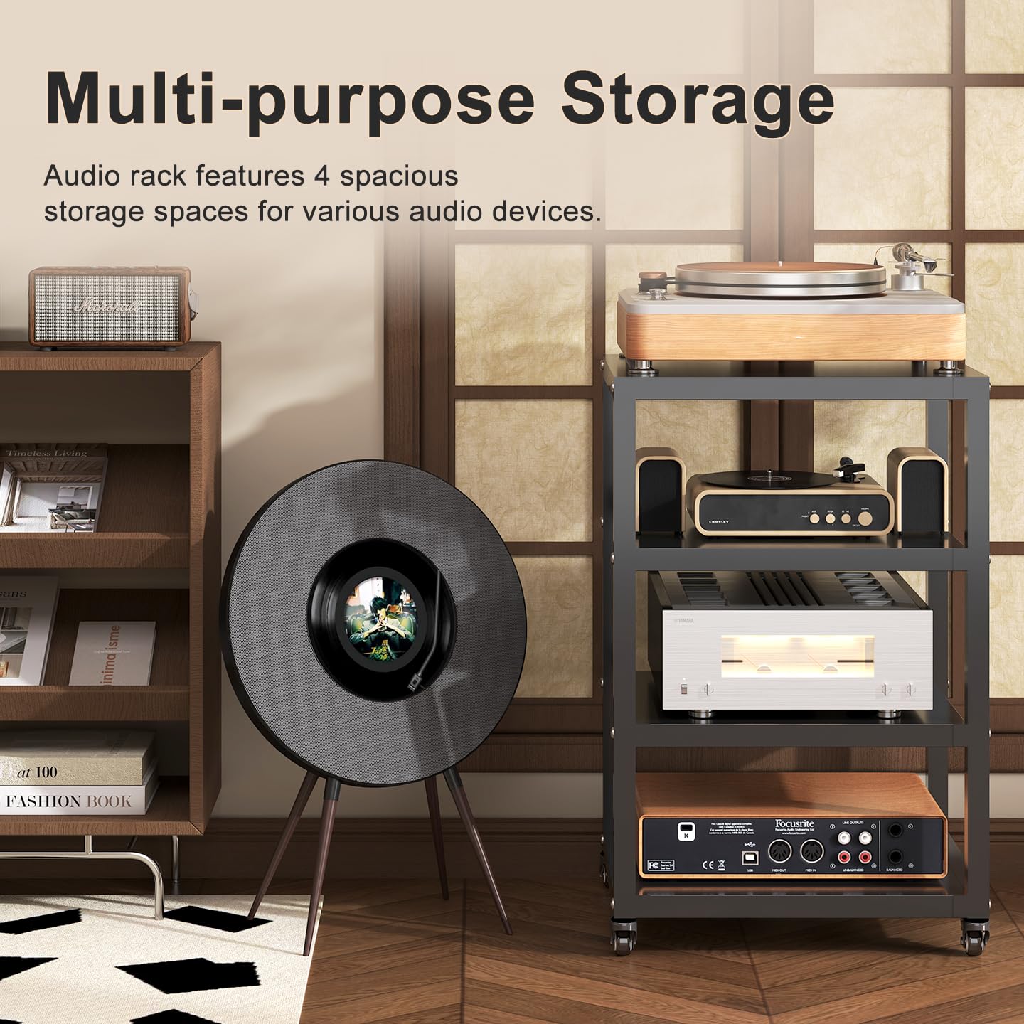 PLMFJQK 4 Tier Record Player Stand with Storage,Media Stand Heavy Duty Media Shelf,Record Player Shelf for DVD AV,31.5"*19.69"*15.75"