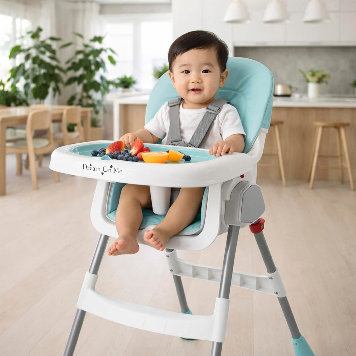 Dream On Me TableTalk 2-in-1 Convertible High Chair, 5-Point Harness, Aqua