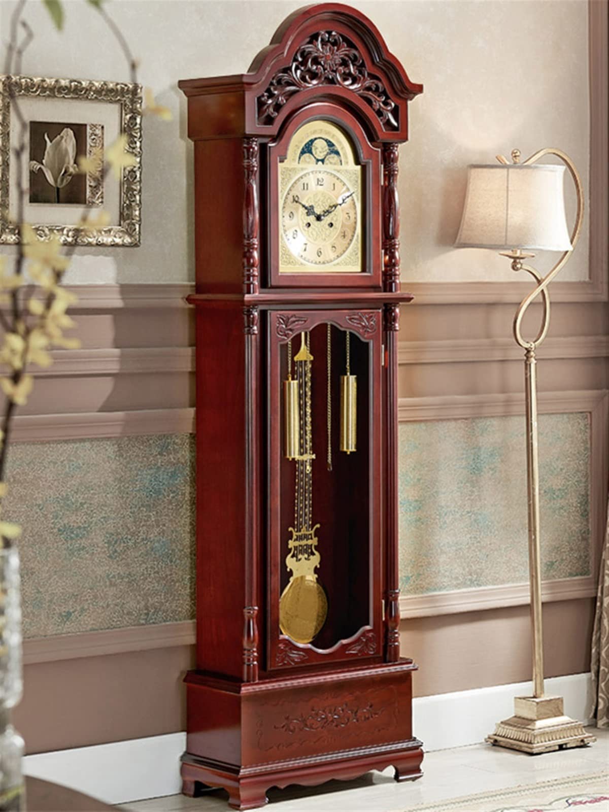 Grandfather Clock, Solid Wood Classical Vertical Clock, Vertical Clock, Chinese Style Floor Clock, European Style Living Room Pendulum Clock, Timekeeping Mechanical Clock Home & Office Decor