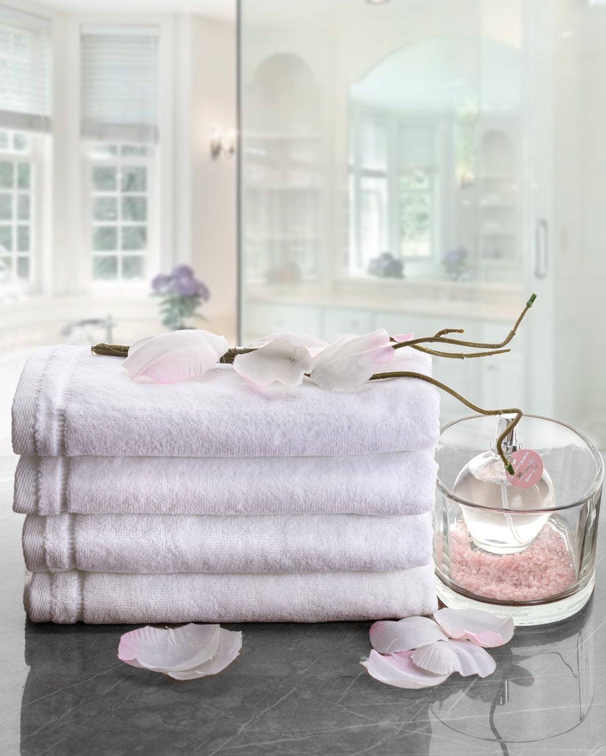 Creative Scents 100% Cotton Velour Fingertip Towels - 4 Pack 11 by 18 Inch – Decorative, Extra Absorbent and Soft Face Towel, Ideal for Bathroom and Powder Room (White)