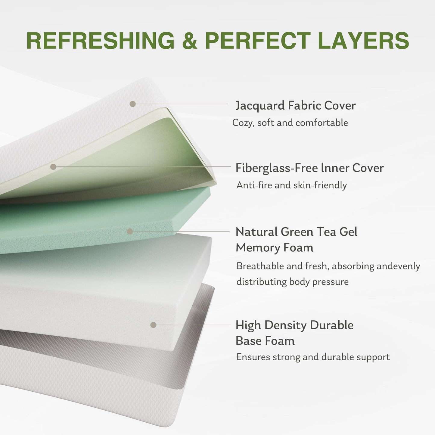 EGOHOME 10 Inch Queen Mattress, Memory Foam Mattress in a Box with Cooling Green Tea Gel, Relieve Pressure with Medium Firm Support, CertiPUR-US Certified, 80''L x 60''W, White
