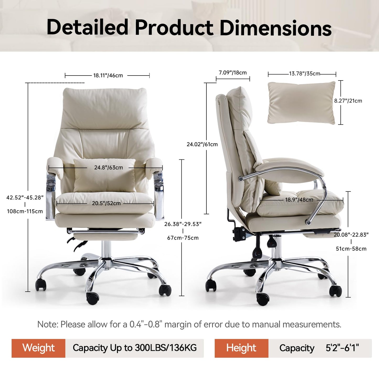 LEAGOO Office Chair with Foot Rest, Ergonomic Executive Chairs with Arms