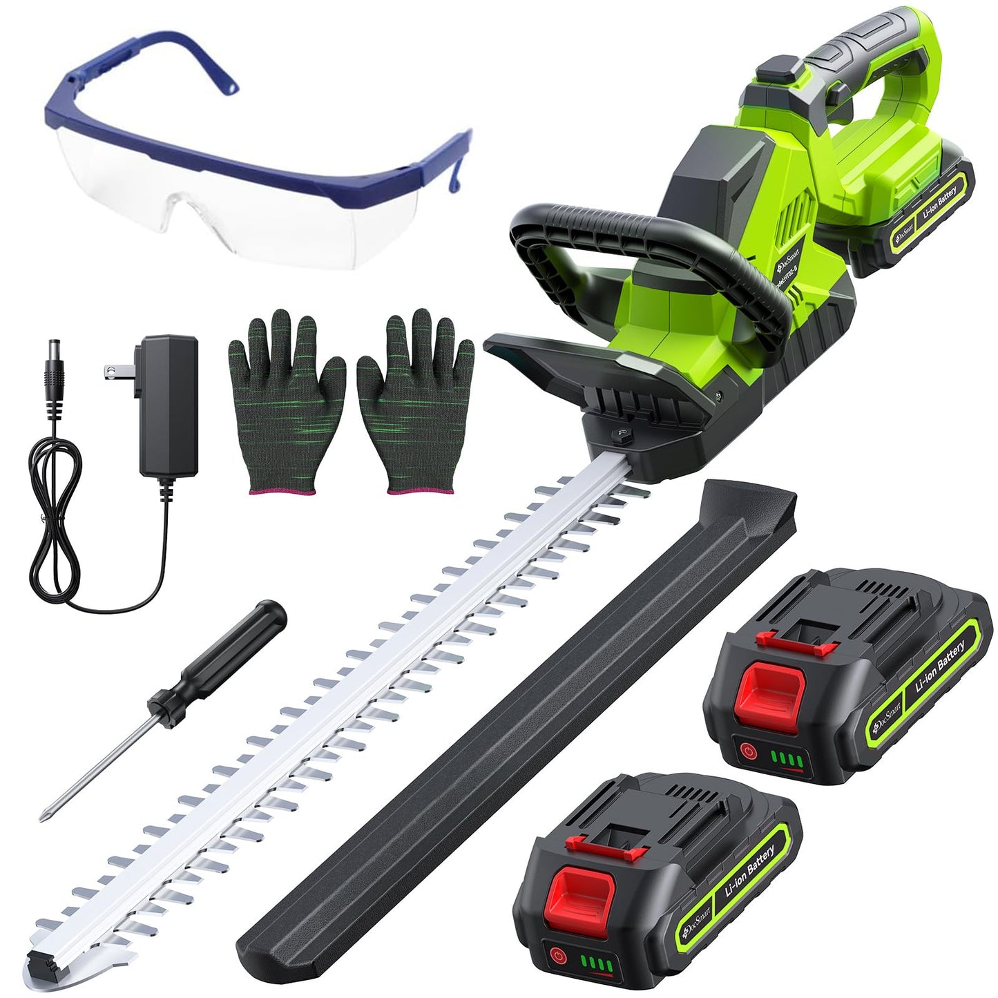20'' Hedge Trimmers Cordless with Battery, 3000RPM Brushless Electric Bush Clipper with 2pcs 2000mAh Rechargeable Batteries, 180° Rotatable Head, 2/3'' Blade Gap Green, Gifts for Men Dad Father
