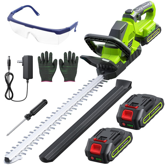 20'' Hedge Trimmers Cordless with Battery, 3000RPM Brushless Electric Bush Clipper with 2pcs 2000mAh Rechargeable Batteries, 180° Rotatable Head, 2/3'' Blade Gap Green, Gifts for Men Dad Father