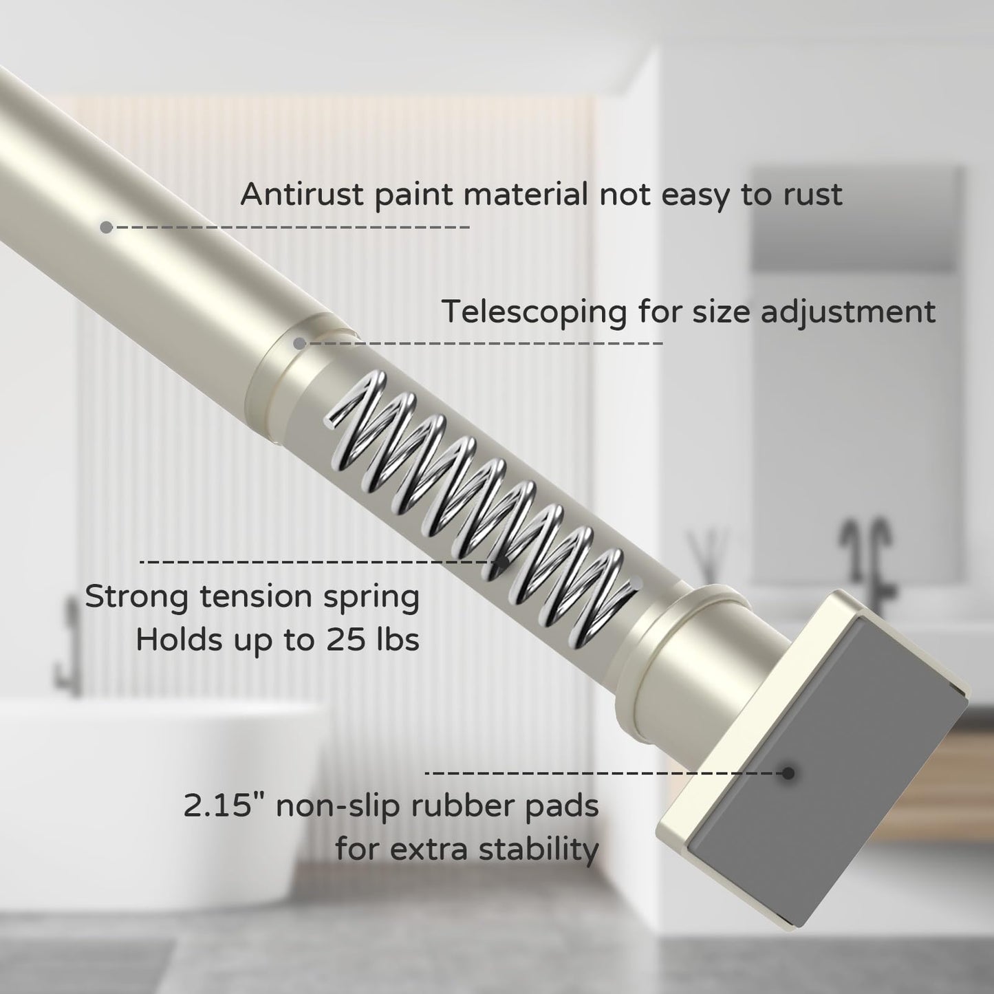 UIOSANRT Brushed Nickel Shower Curtain Rod 31-79 Inches Non-Slip Shower Rod Tension Mounted No Drill Tension Shower Curtain Rods Spring Tension Rod for Windows Bathroom