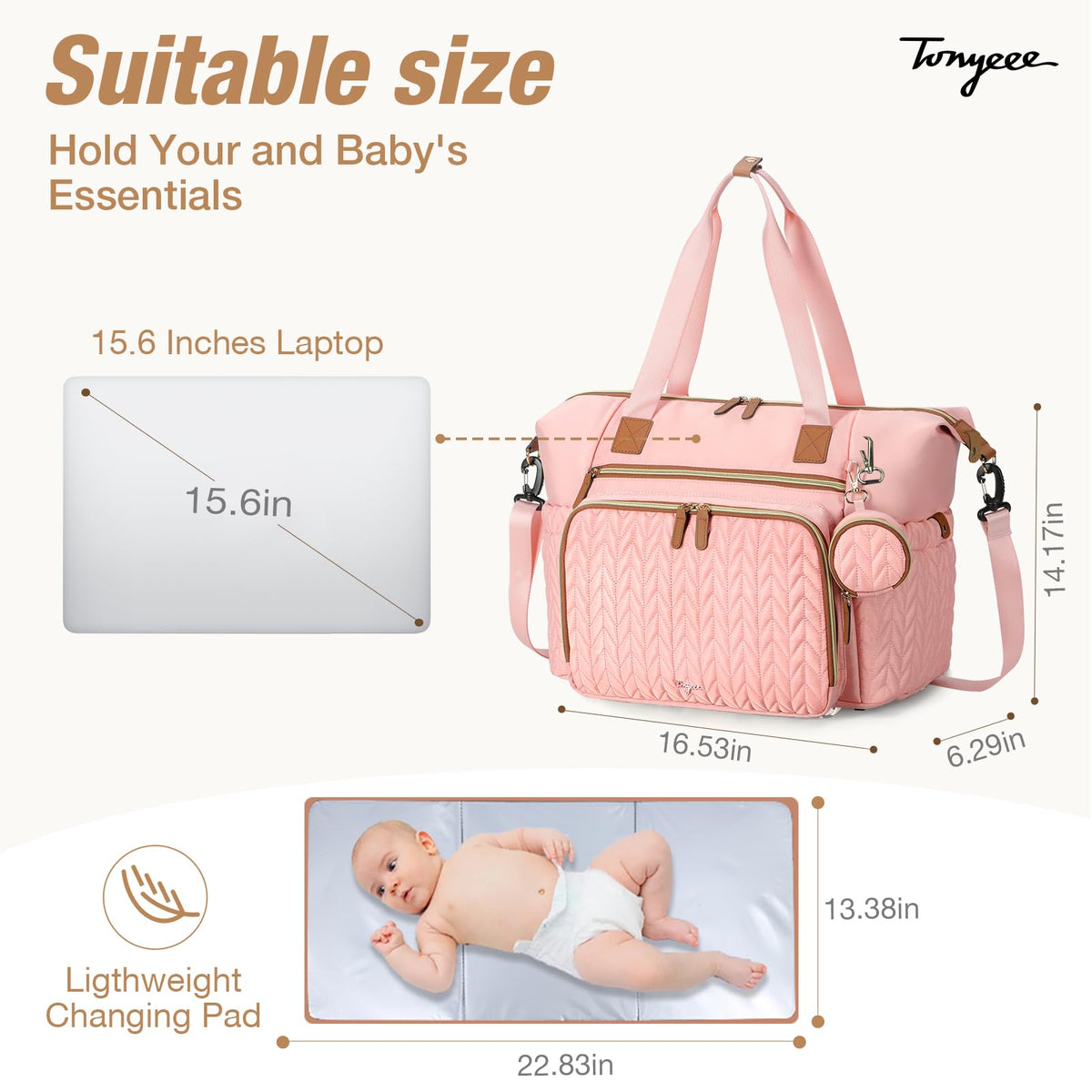 Tonyeee Diaper Bag Tote, Large Baby Hospital Bag for Labor Delivery Mom