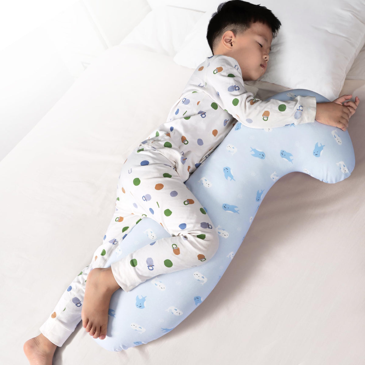 BYRIVER 35" Curve Long Body Pillow for Kids Girls Boys Toddler, Swan Child Hug Sleep Pillow, Removable Jersey Cotton Pillow Cover, Plush Gifts for Kids (Blue)