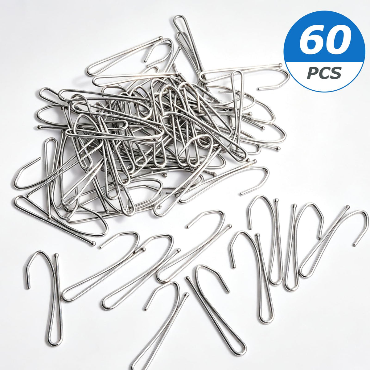 60 Pcs Metal Curtain Hooks for Drapes, Heavy Duty 2.68in Drapery Hooks Pinch Pleat for Window, Door, Shower, Living Room, RV