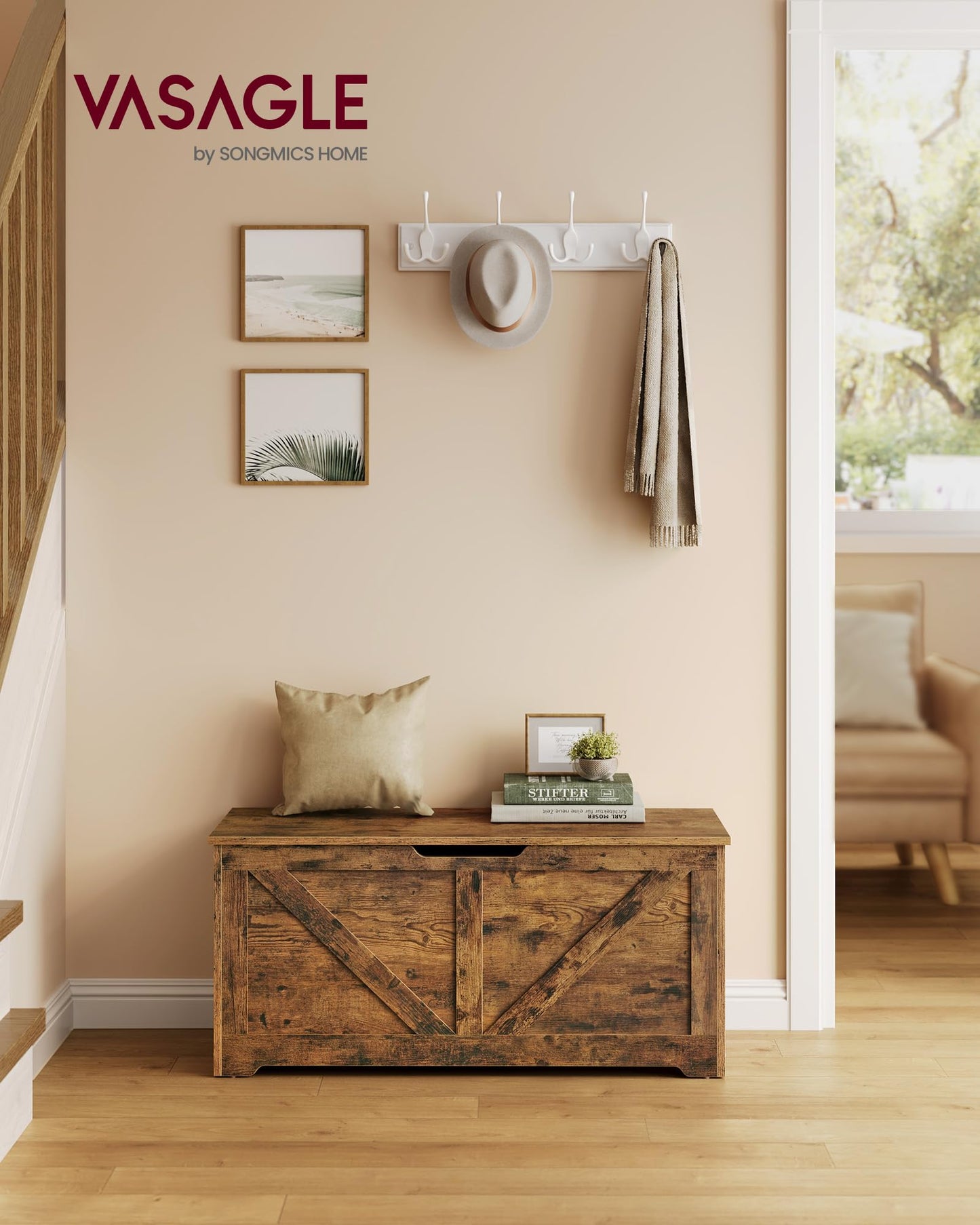 VASAGLE Storage Chest with 2 Safety Hinges, 15.7 x 39.4 x 18.1 Inches