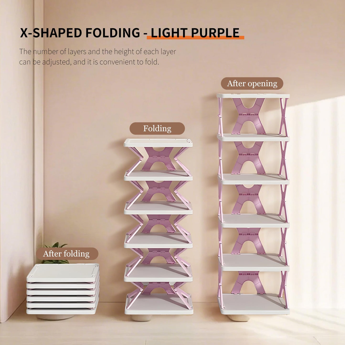 RILUKICH Shoe Rack, Collapsible Kids Shoe Rack, 6-Tier Small Foldable Shoe Organizer for Entryway, Dorm, Bedroom (Pink-x)