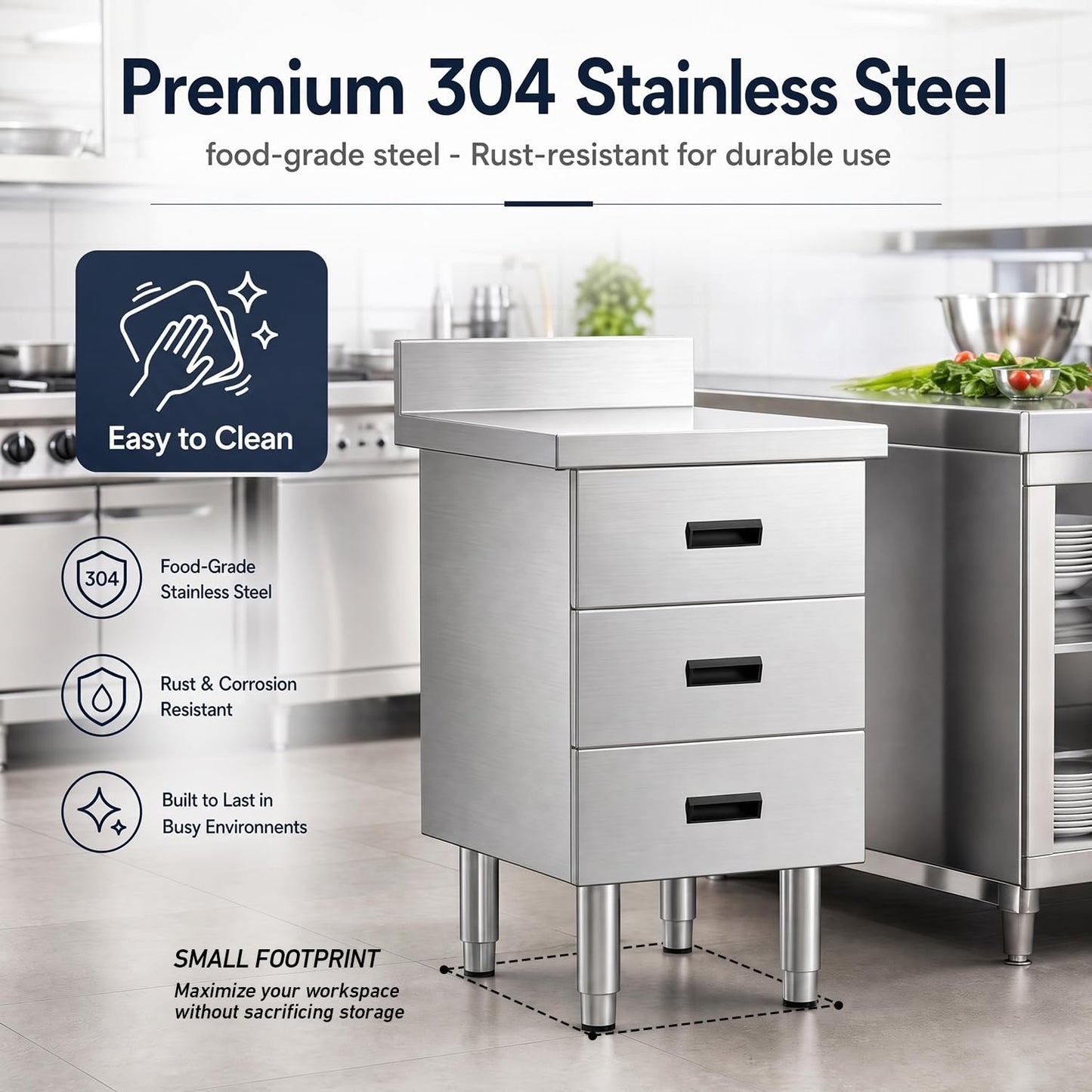 NUWJBYE Stainless Steel Outdoor Drawer Cabinet, 3 Drawers, 20.9" x 19.7" x 35.4" Heavy Duty Kitchen Cabinet for Outdoor Grill Station, BBQ Island, Commercial Prep Table, Garage Storage