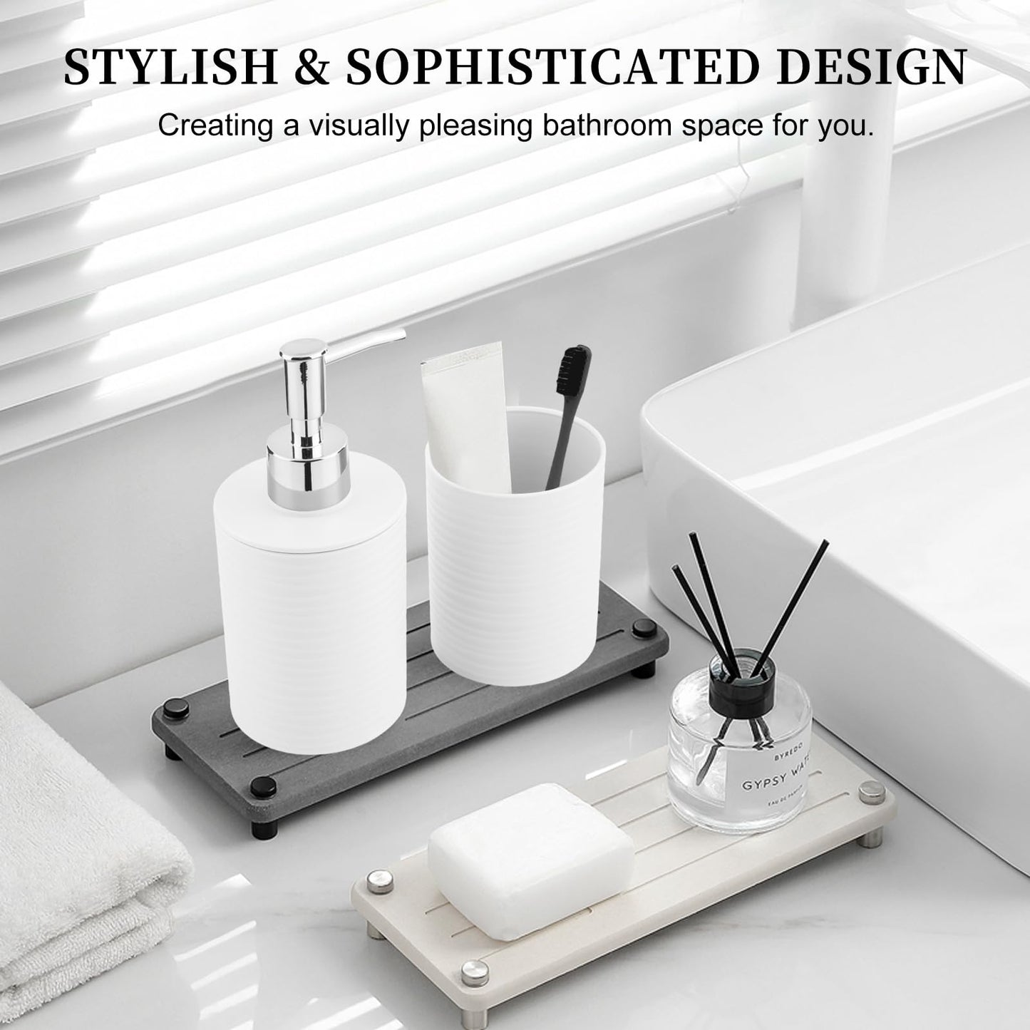 RRM Bathroom Accessory Set, White Bathroom Set for Modern Bathroom Decor