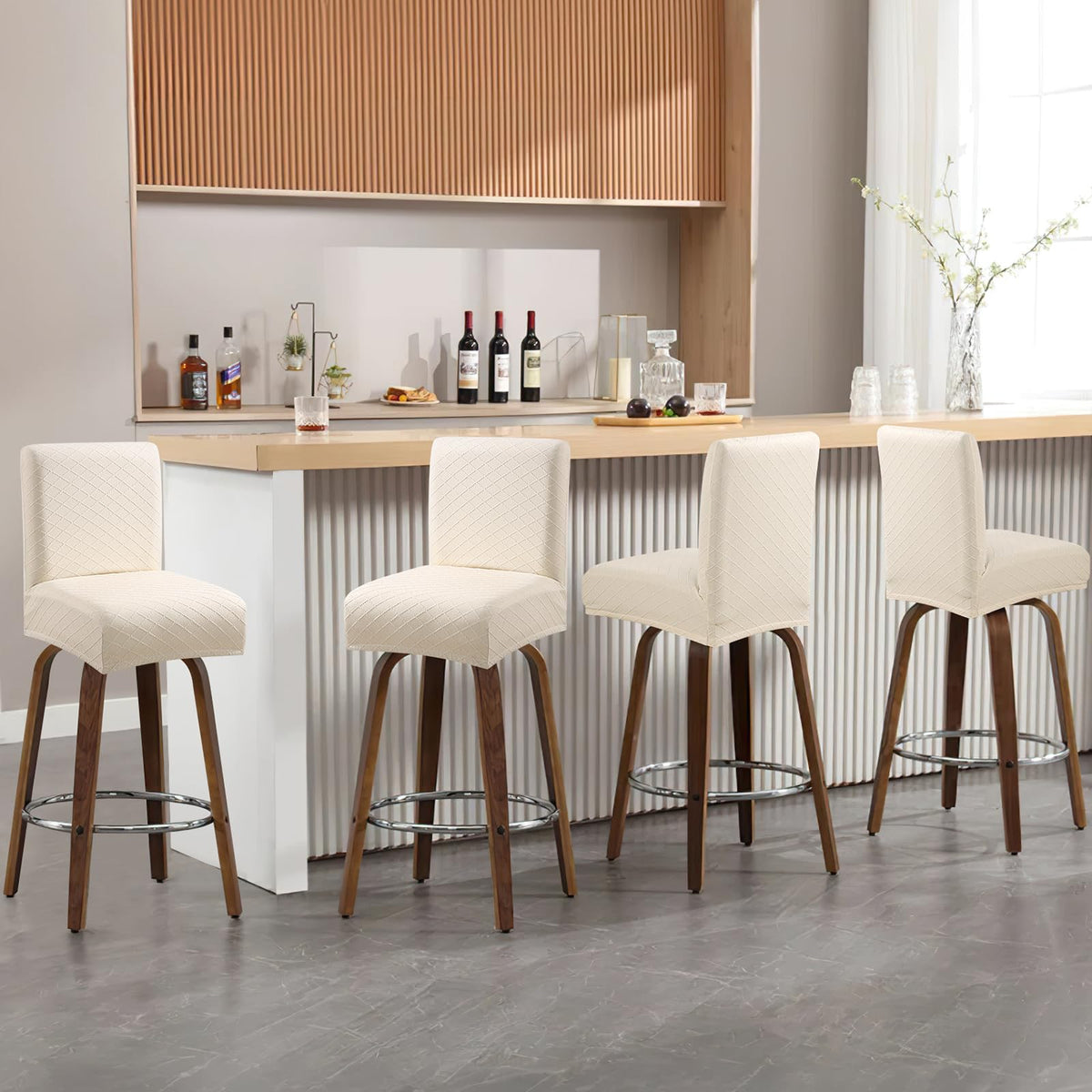 Fuloon Waterproof Barstool Covers Chair Slipcovers, Beige, 4 Pack
