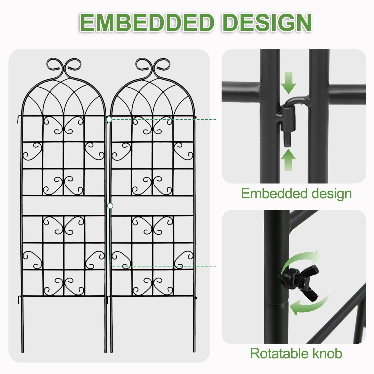 Lorenzo 2 Pcs 70 x 19.7 Inch Metal Garden Trellis for Climbing Plants Outdoor, Black Coated Frame, Plant Support for Outdoor Roses Vines Cucumber Vegetables