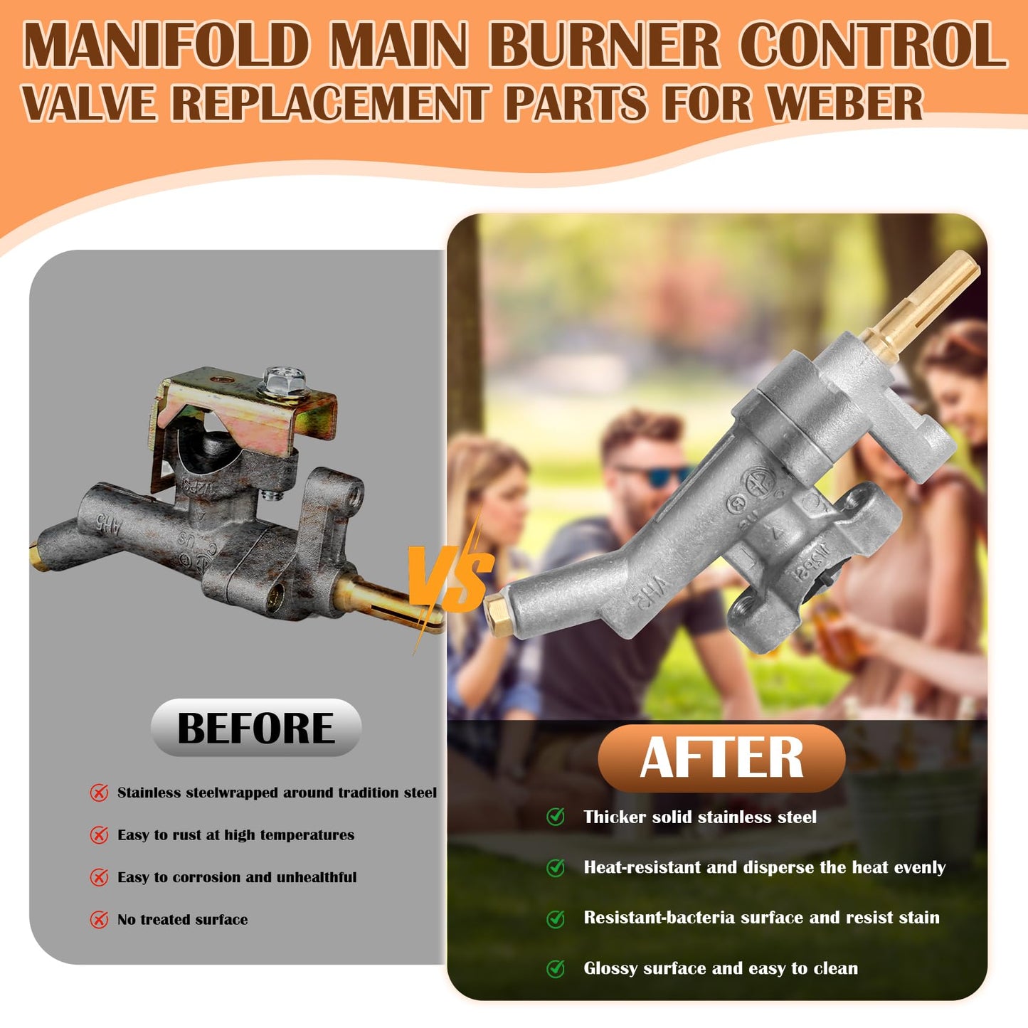 Gas Grill Manifold Main Grill Burner Control Valve Replacement Parts for Weber Spirit E-310 S-310 E-210 E-315, Grill Burner Valve for Weber Spirit(2013-Current) & Spirit II Series - Propane(LP)