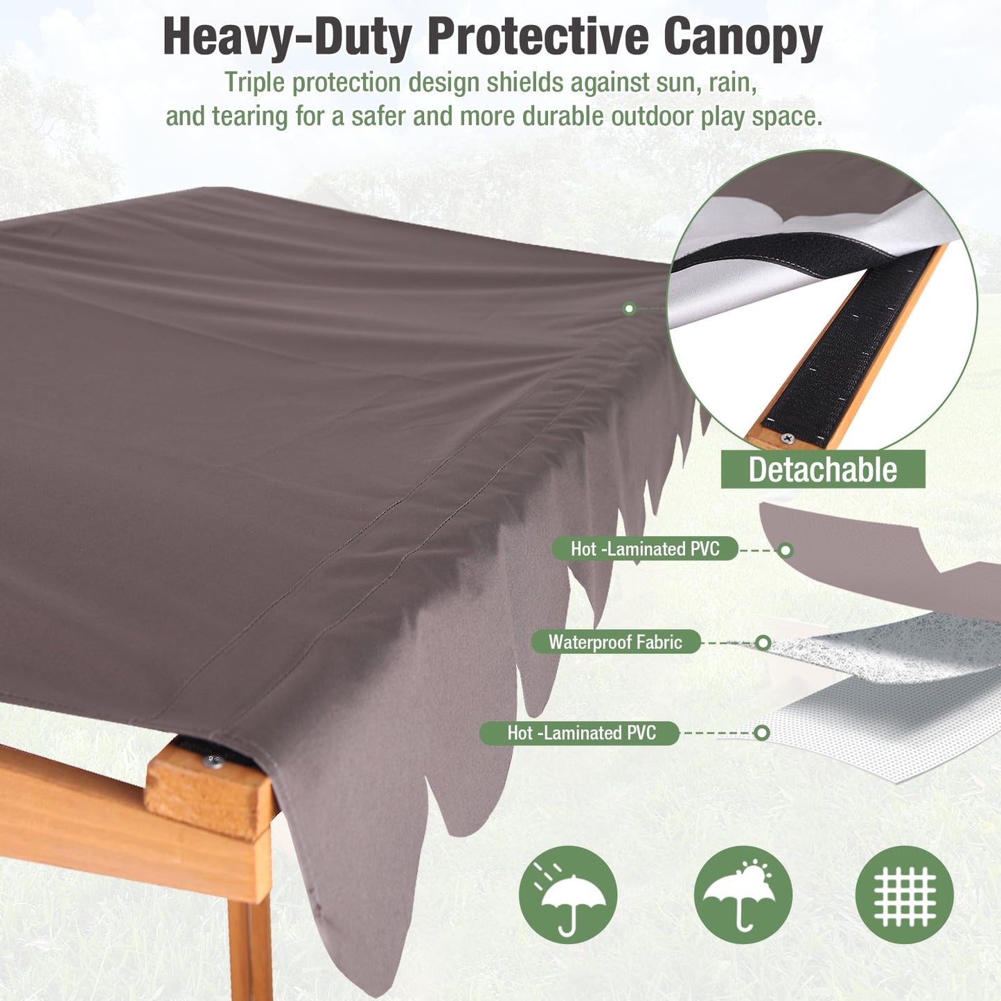 Gutinneen 47" Wooden Sandbox for Kids, Outdoor Sandbox with Adjustable Canopy & Retractable Cover, 2 Foldable Bench Seats with Backrest, UV-Resistant, Solid Wood with Sand Liner for Backyard